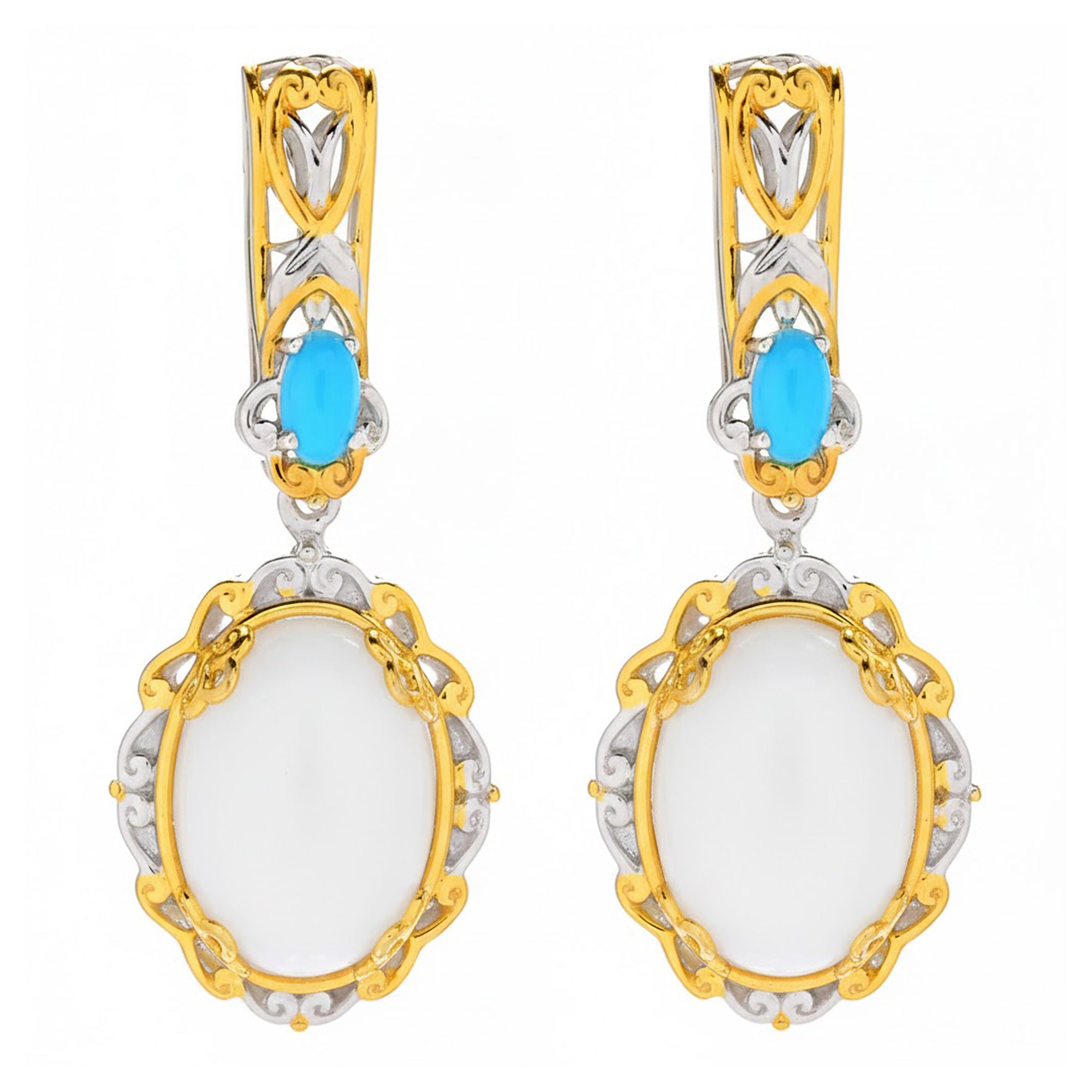 Gems en Vogue 24K Palladium Silver White Coral & Sleeping Beauty Turquoise Drop Earrings