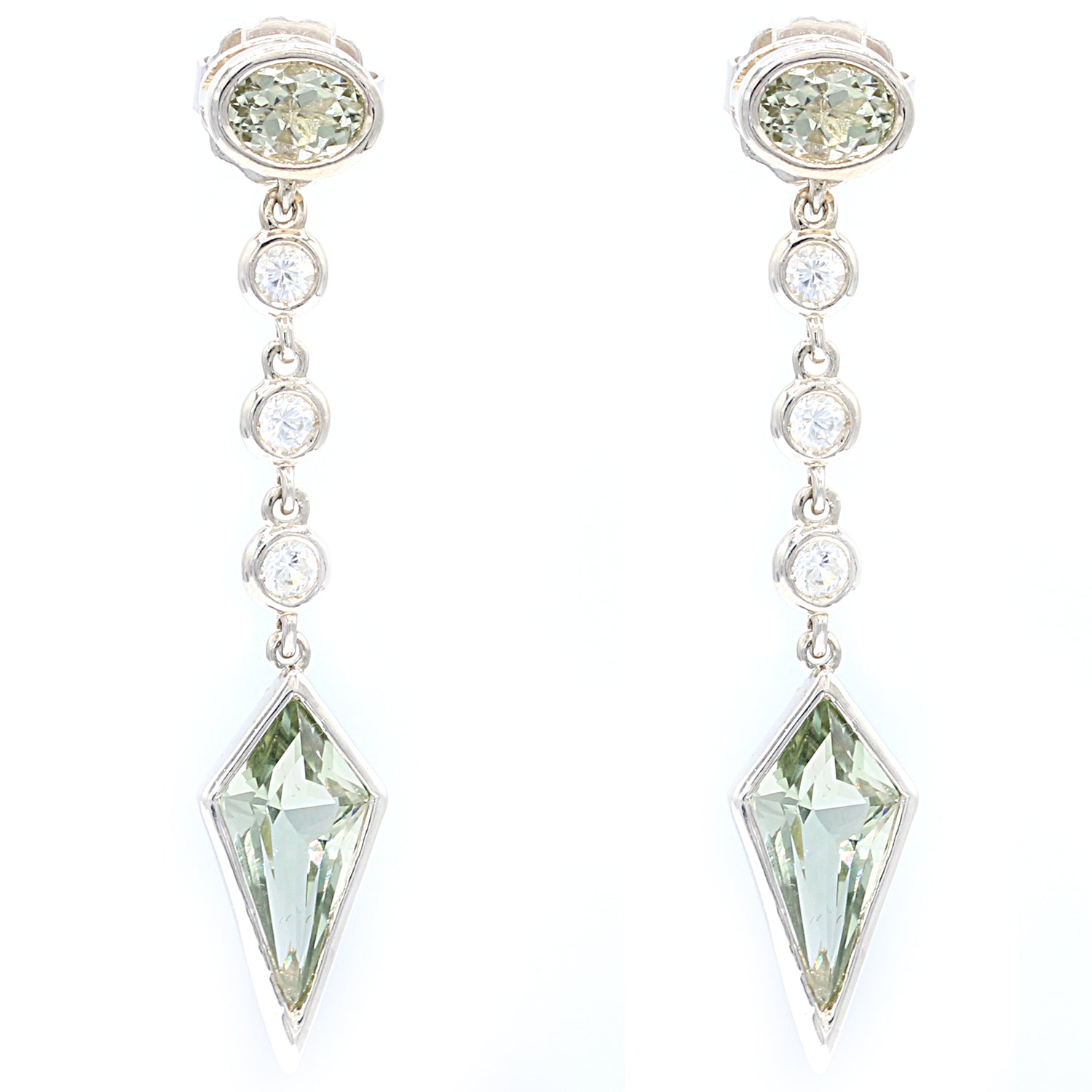 Hall of Jewels 10.22ctw Special Cut Prasiolite & White Zircon Drop Earrings