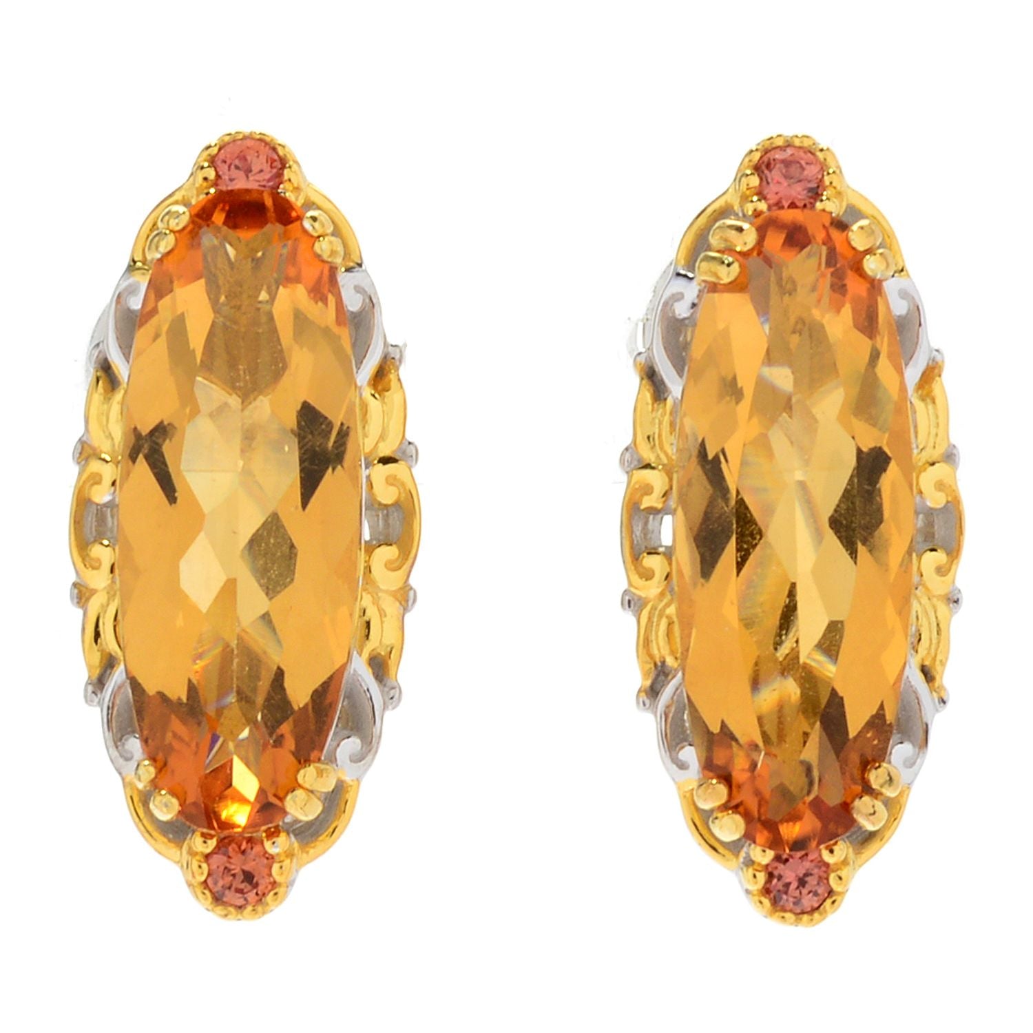 Gems en Vogue 5.52ctw Bolivian Fire Citrine & Orange Sapphire Omega Back Earrings