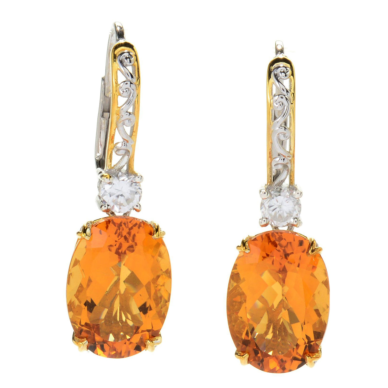 Gems en Vogue 11.84ctw Oval Bolivian Fire Citrine & White Zircon Drop Earrings