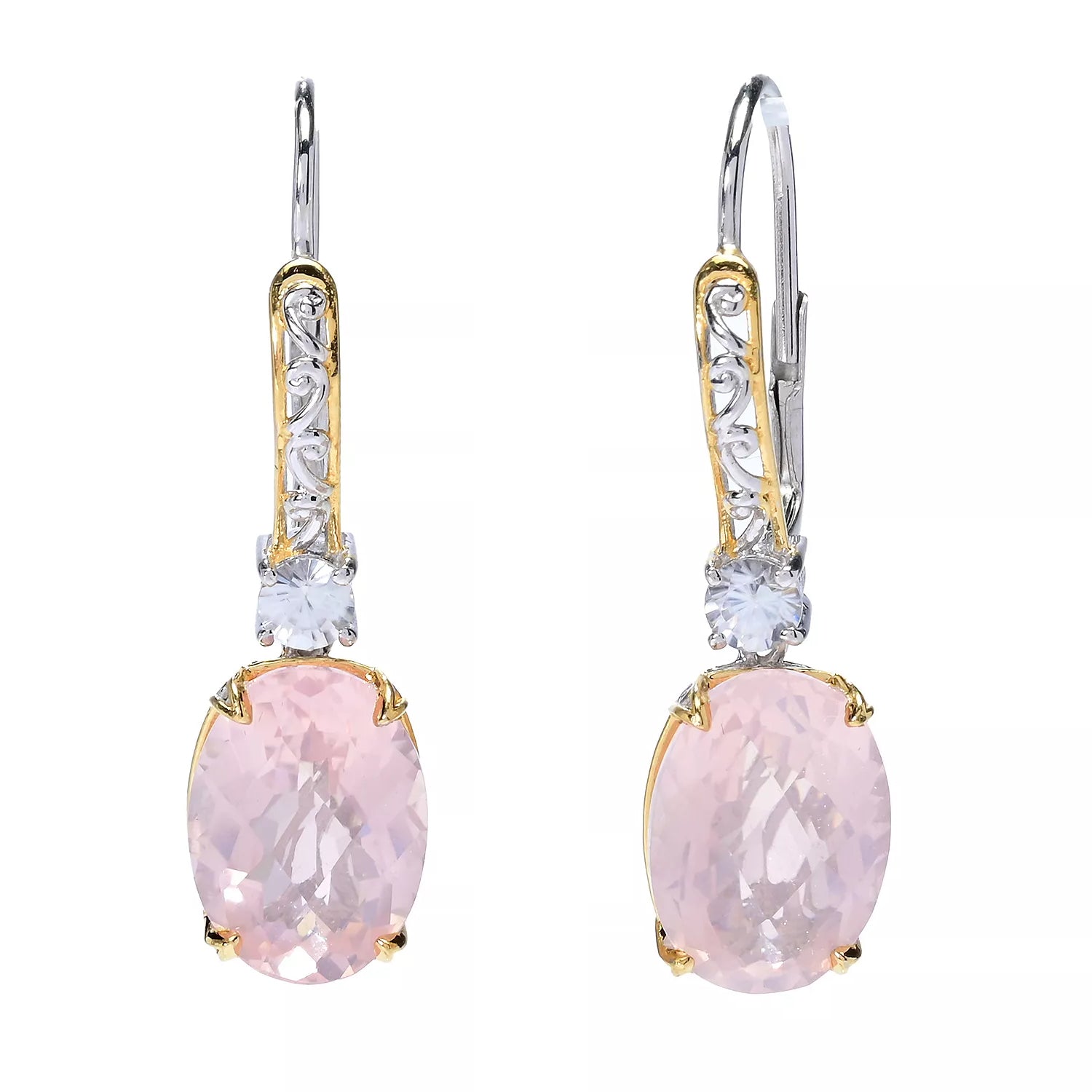 Gems en Vogue 6.26ctw Oval Madagascar Rose Quartz & White Zircon Drop Earrings