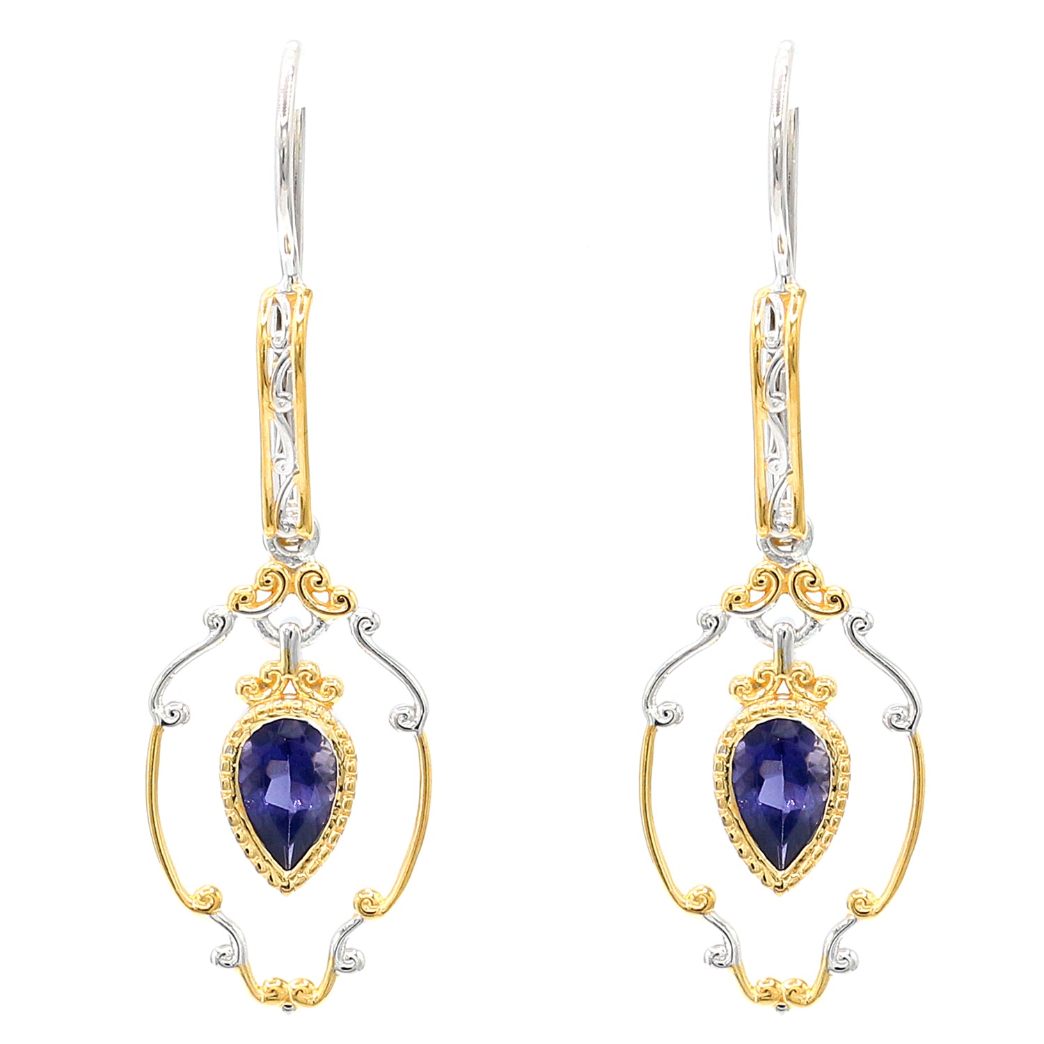 Gems en Vogue 1.48ctw Pearshaped Iolite Drop Earrings