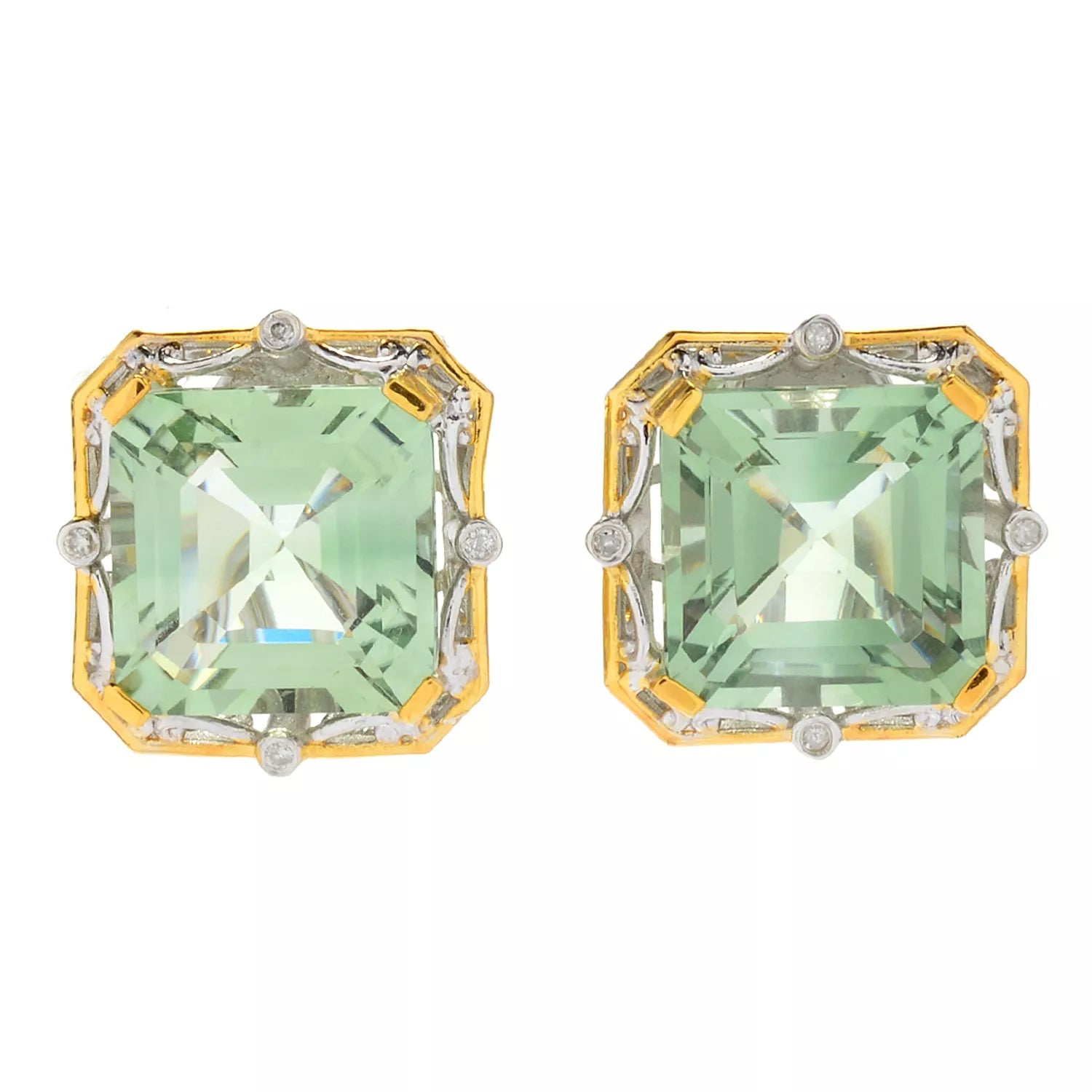 Gems en Vogue 15.53ctw Prasiolite & Diamond Stud Earrings