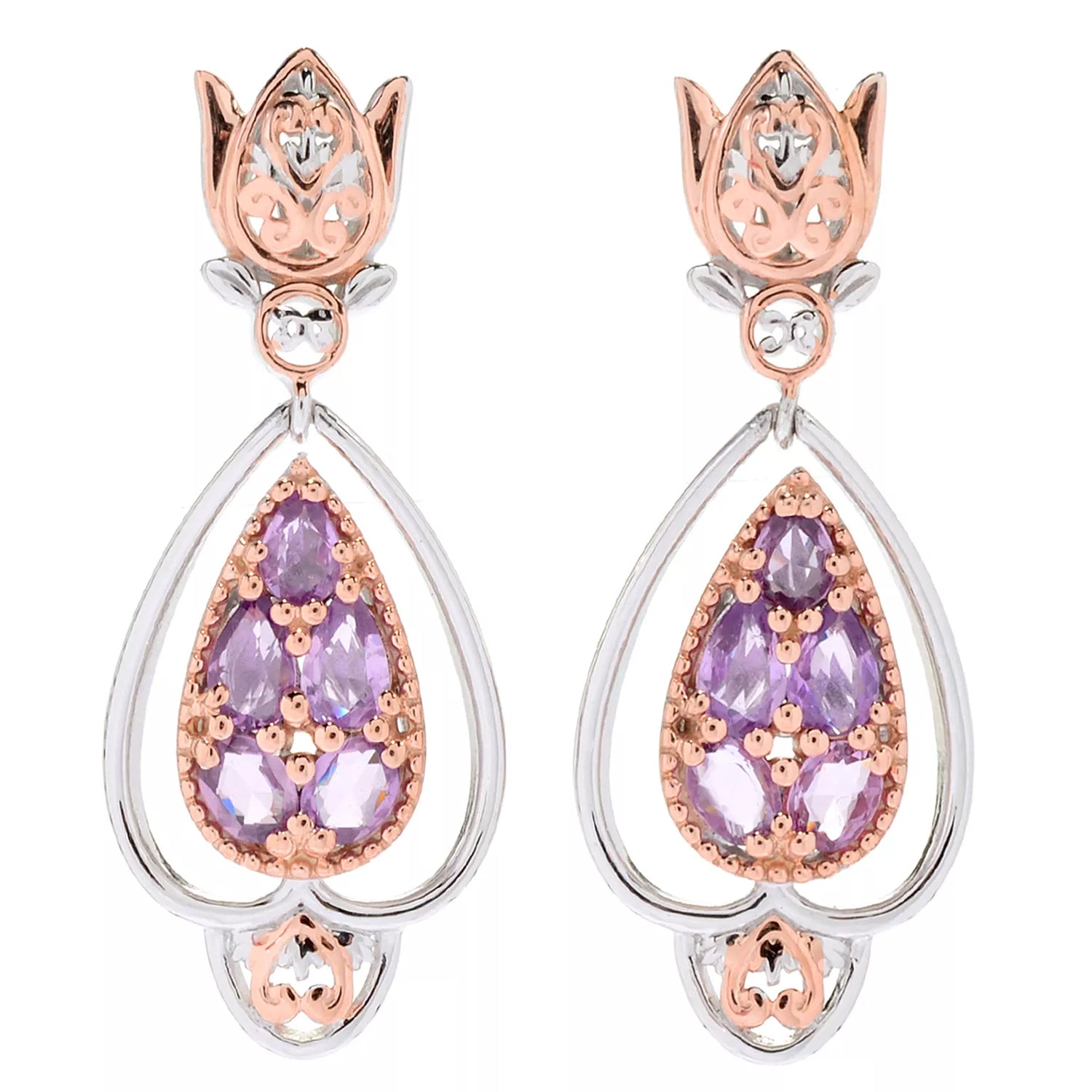 Gems en Vogue 1.61ctw Purple Sapphire Flower Drop Earrings