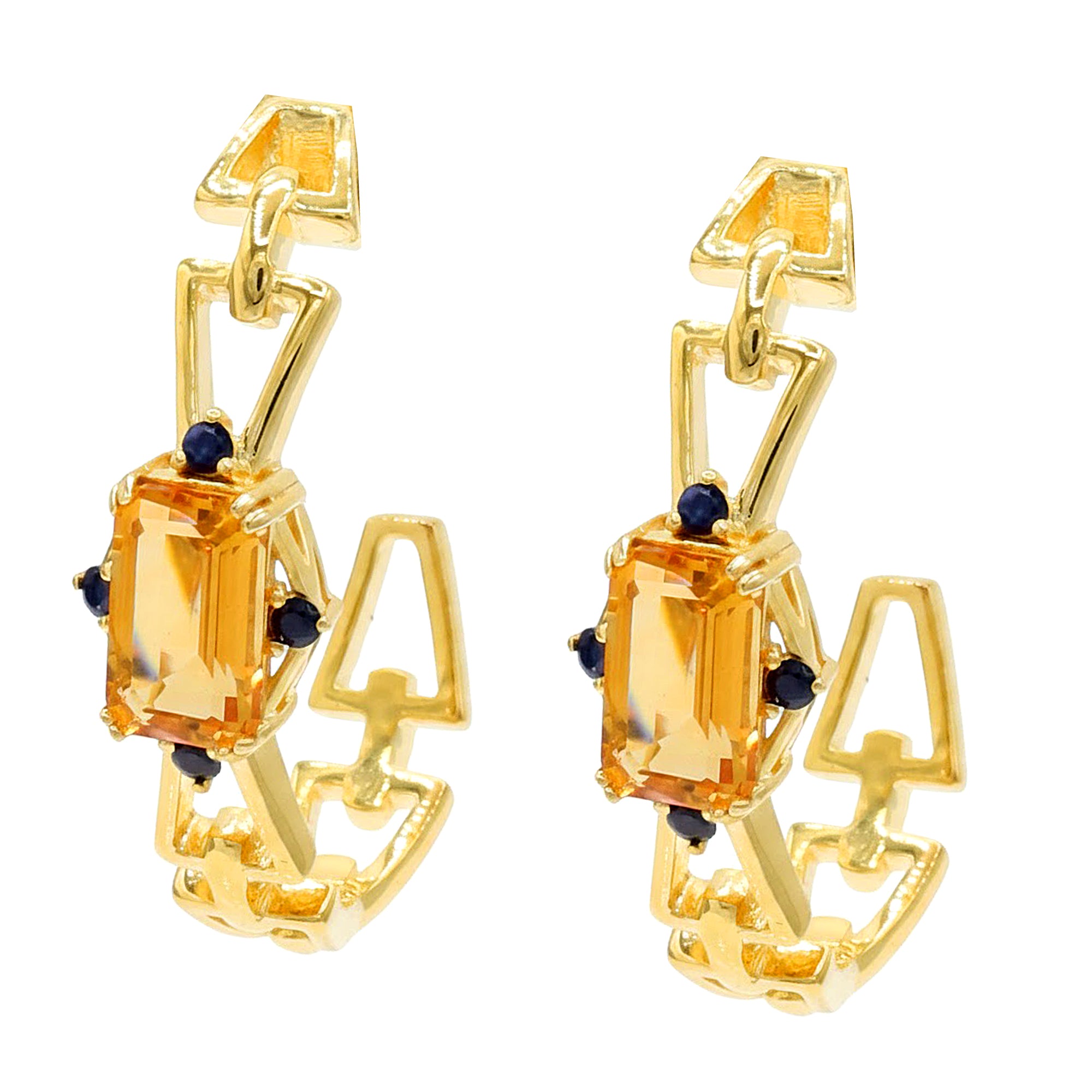 Hall of Jewels 6.40ctw Citrine & Blue Sapphire Hoop Earrings