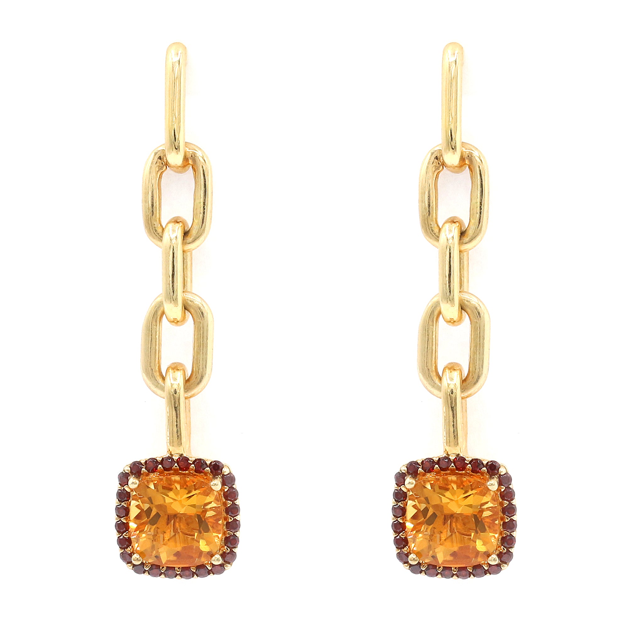 Hall of Jewels 4.48ctw Honey Citrine & Garnet Halo Drop Earrings