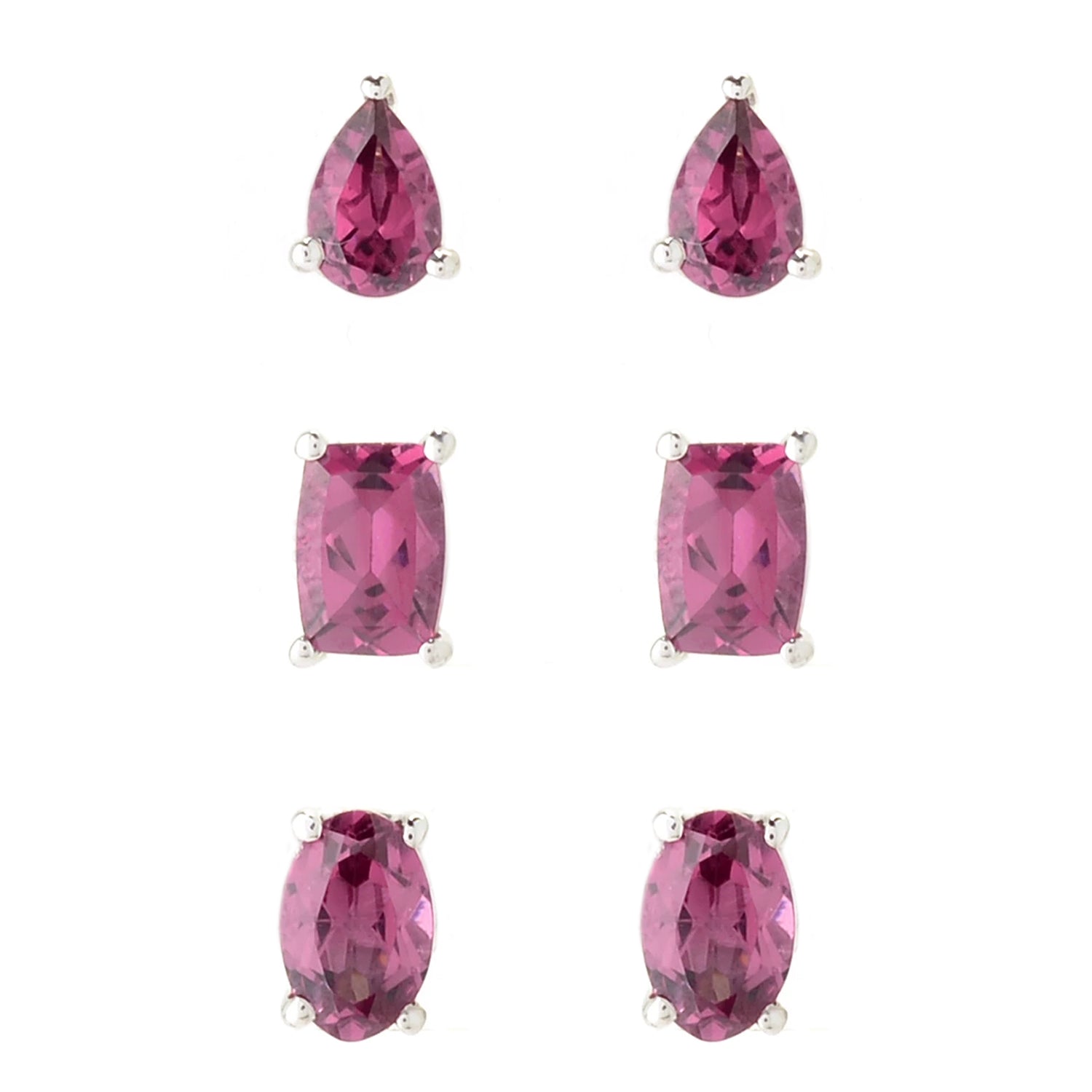 Gems en Vogue Set of Three Multi Shape Rose Garnet Stud Earrings