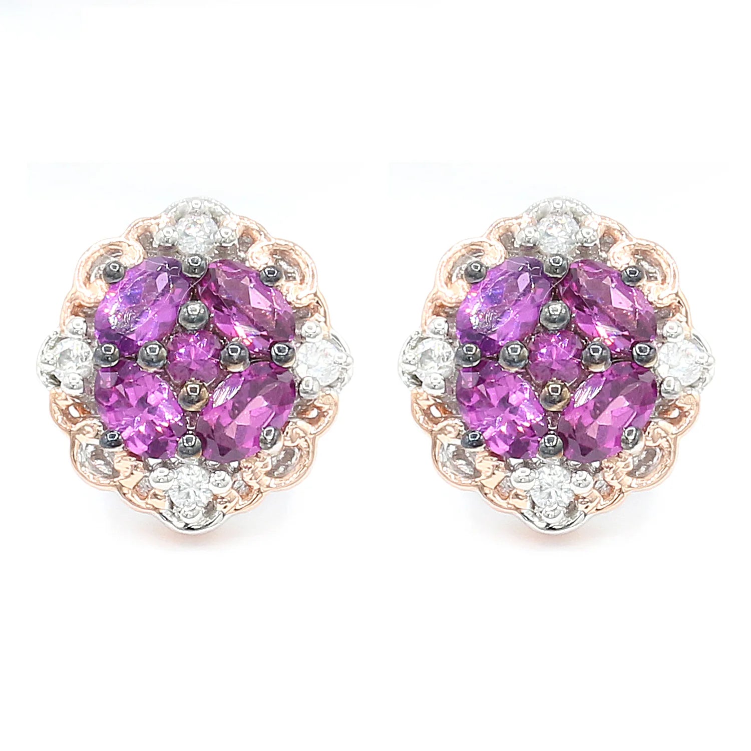 Gems en Vogue 3.24ctw Purple Garnet & White Zircon Stud Earrings