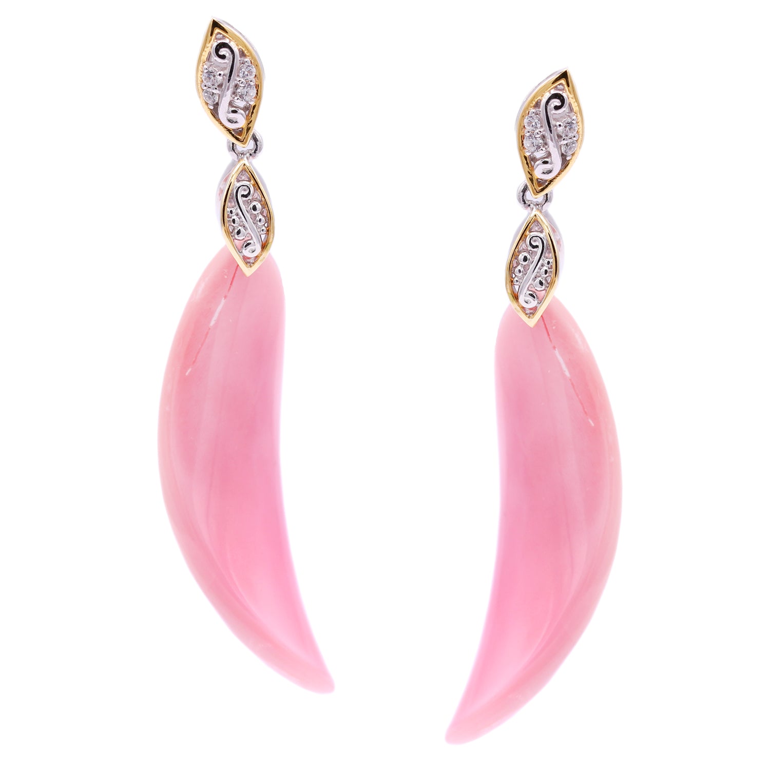 Gems en Vogue Pink Conch Shell & White Zircon Drop Earrings