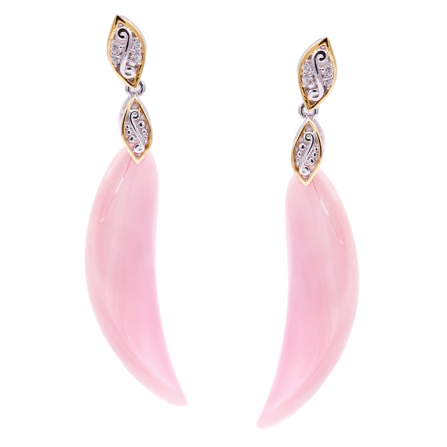 Gems en Vogue Pink Conch Shell & White Zircon Drop Earrings