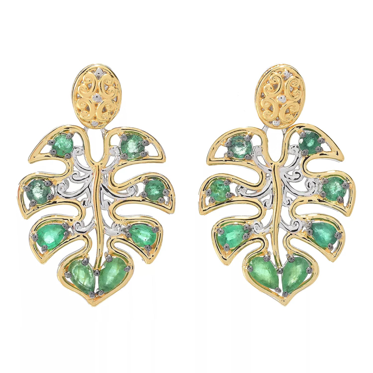 Gems en Vogue 2.16ctw Grizzly Emerald Leaf Drop Earrings