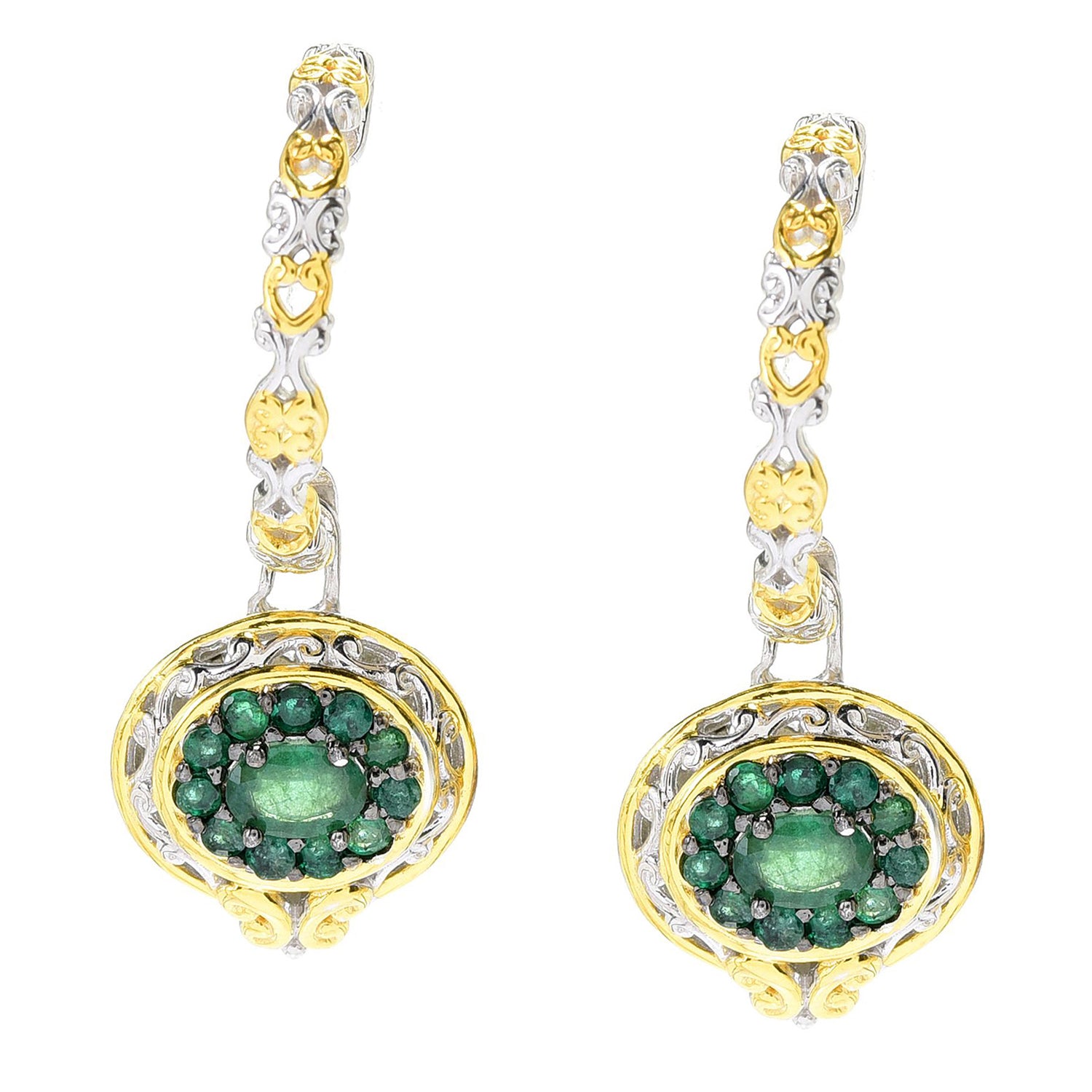 Gems en Vogue 1.62ctw Grizzly Emerald Drop Earrings