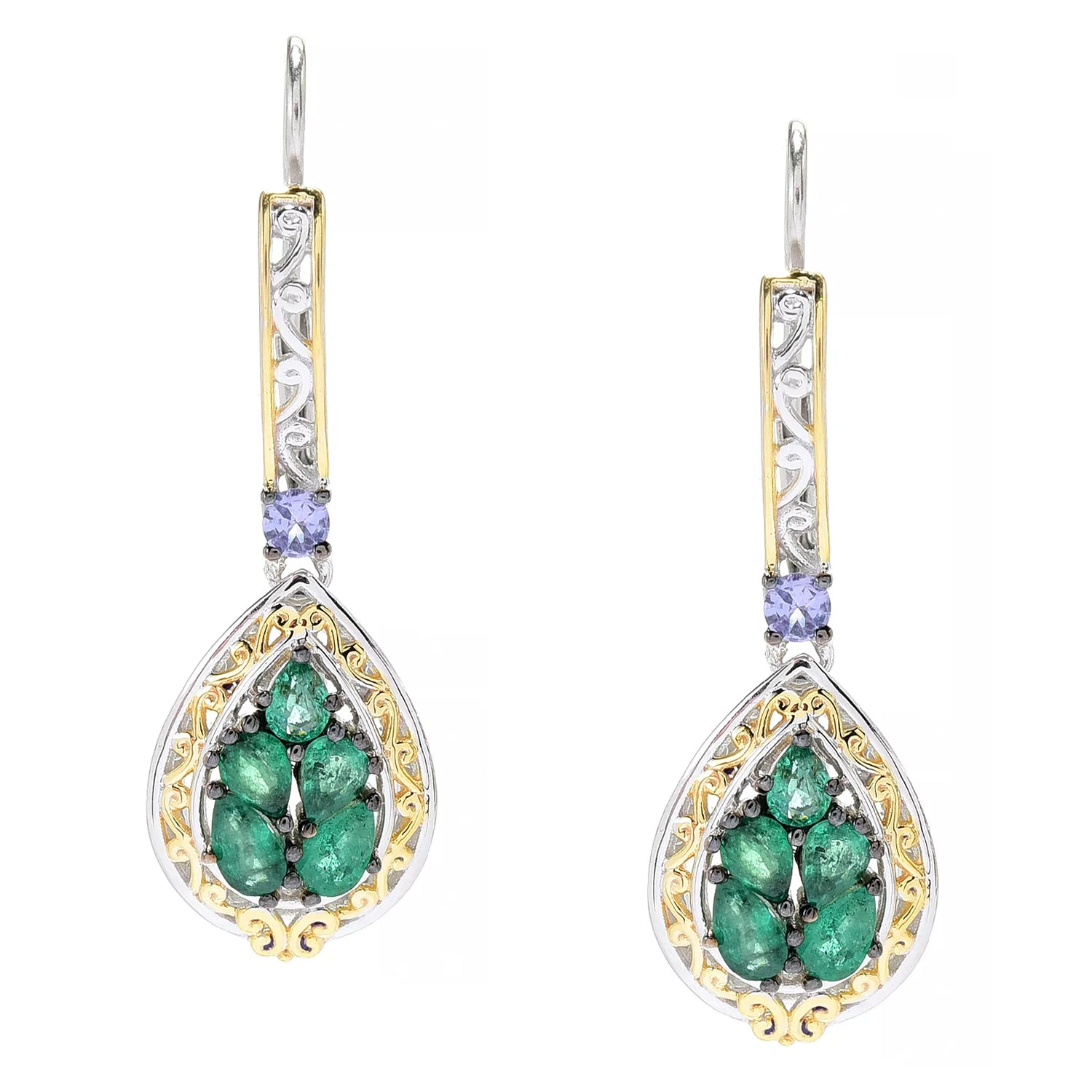 Gems en Vogue 2.10ctw Grizzly Emerald & Tanzanite Drop Earrings