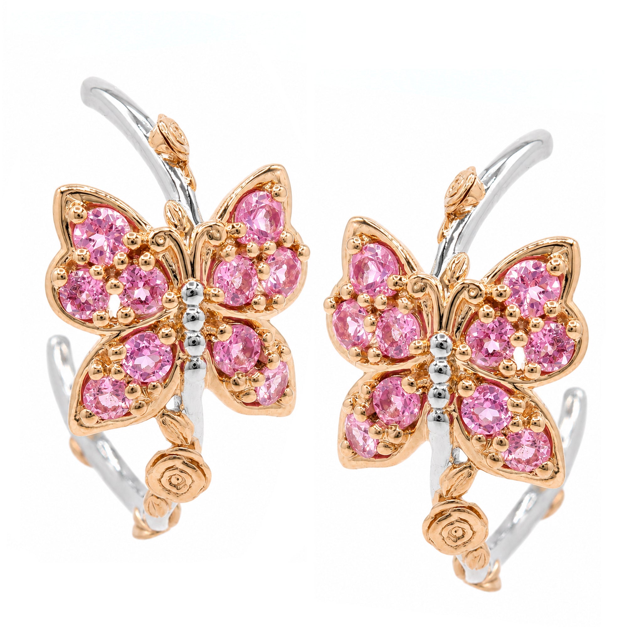 Gems en Vogue 18K Palladium Silver 2.82ctw Pink Spinel Butterfly Hoop Earrings