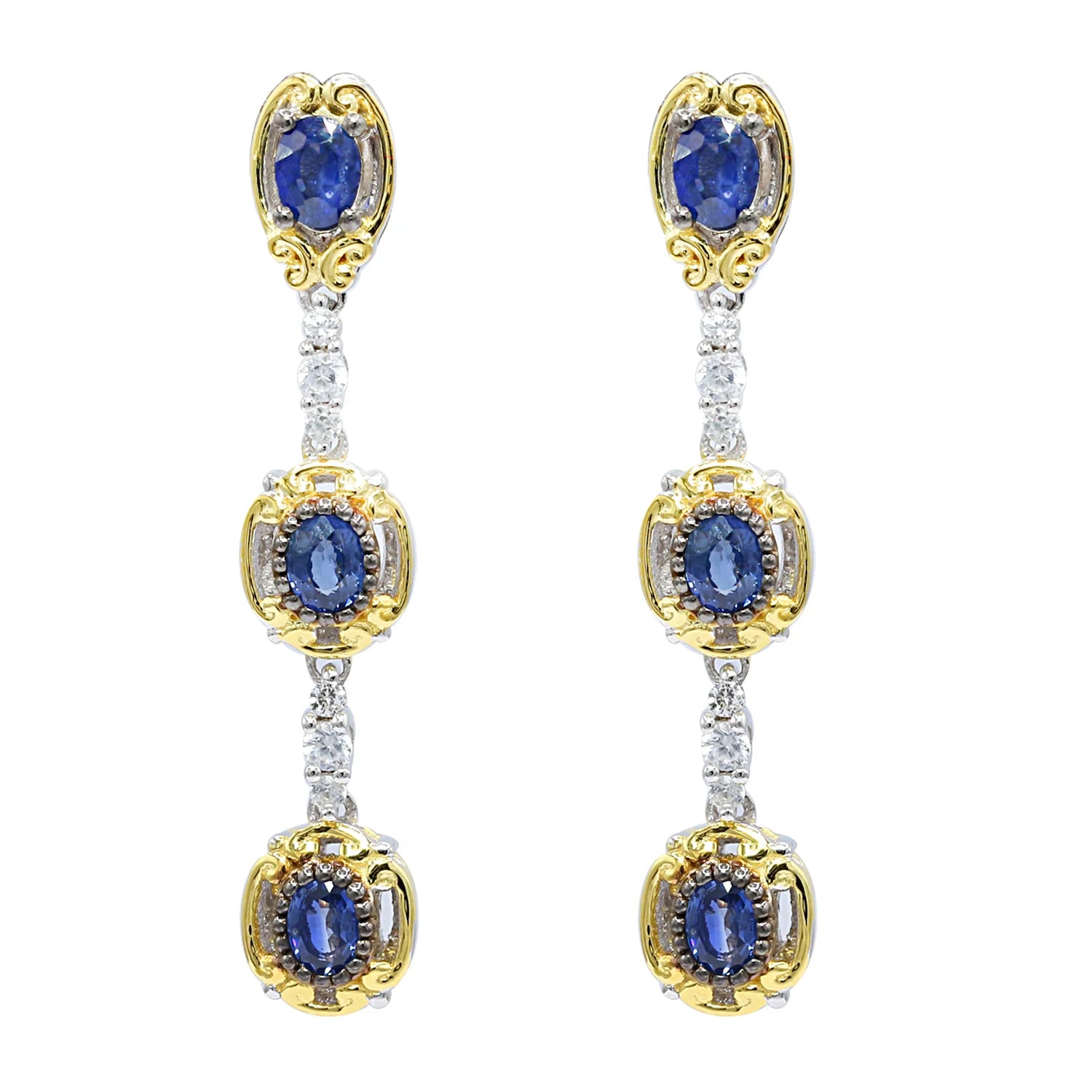 Gems en Vogue 5.08ctw Mogok Blue Sapphire & White Zircon Drop Earrings