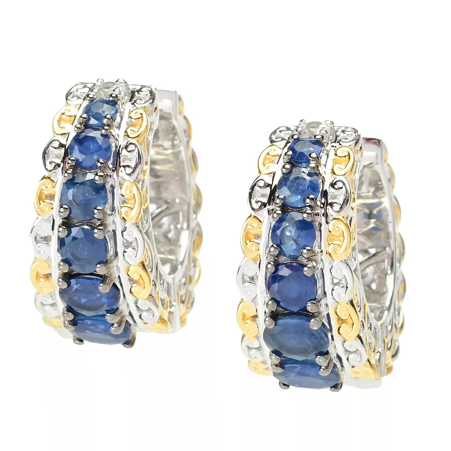 Gems en Vogue 3.60ctw Royal Blue Sapphire & White Zircon Hoop Earrings