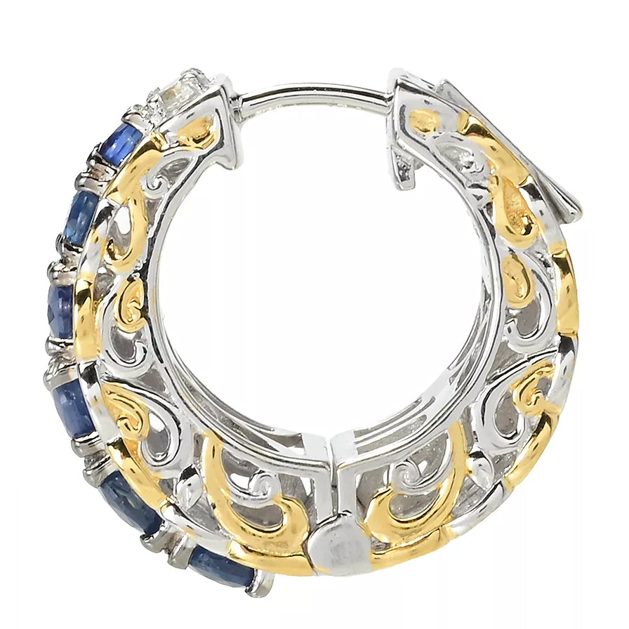 Gems en Vogue 3.60ctw Royal Blue Sapphire & White Zircon Hoop Earrings