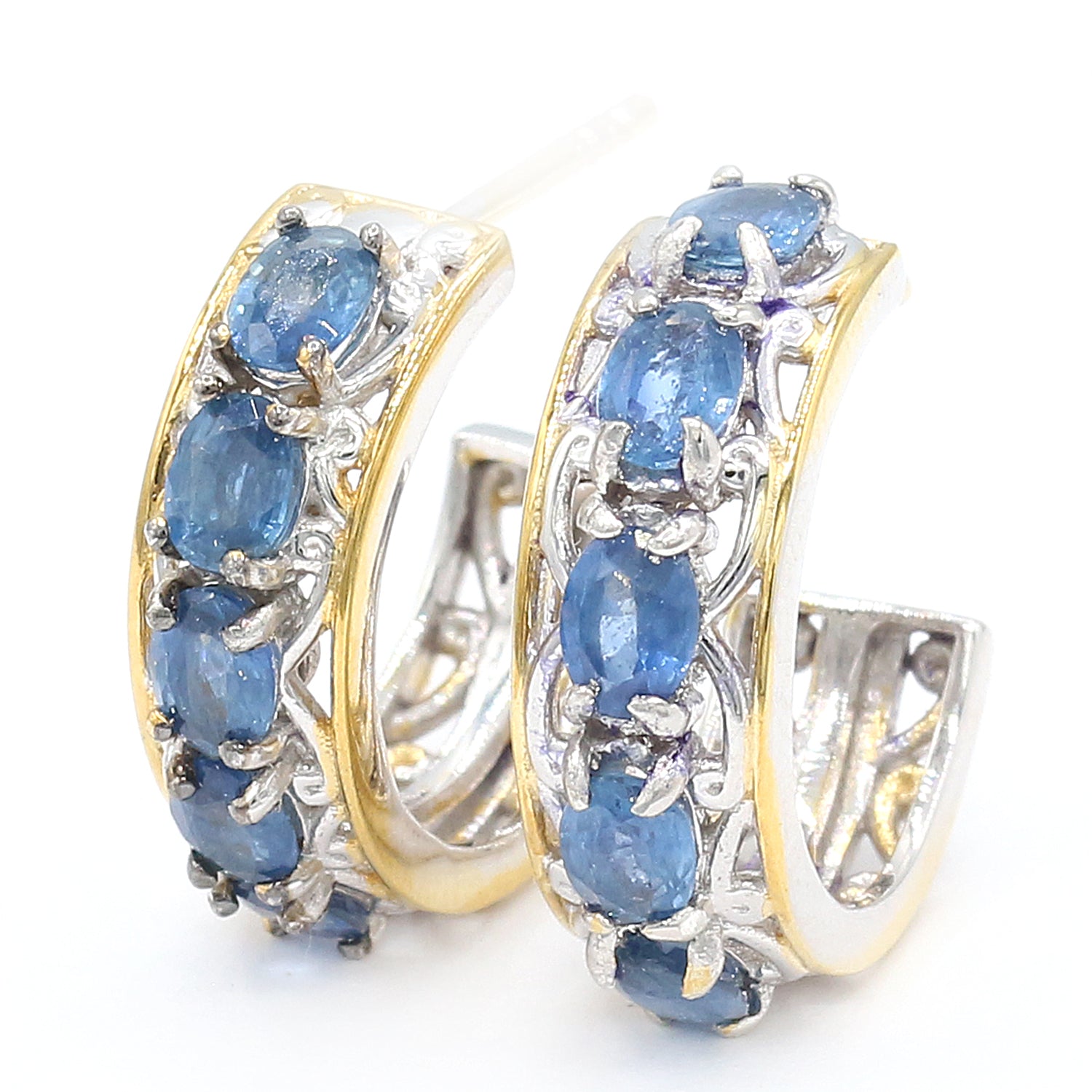 Gems en Vogue 2.40ctw Blue Sapphire Hoop Earrings