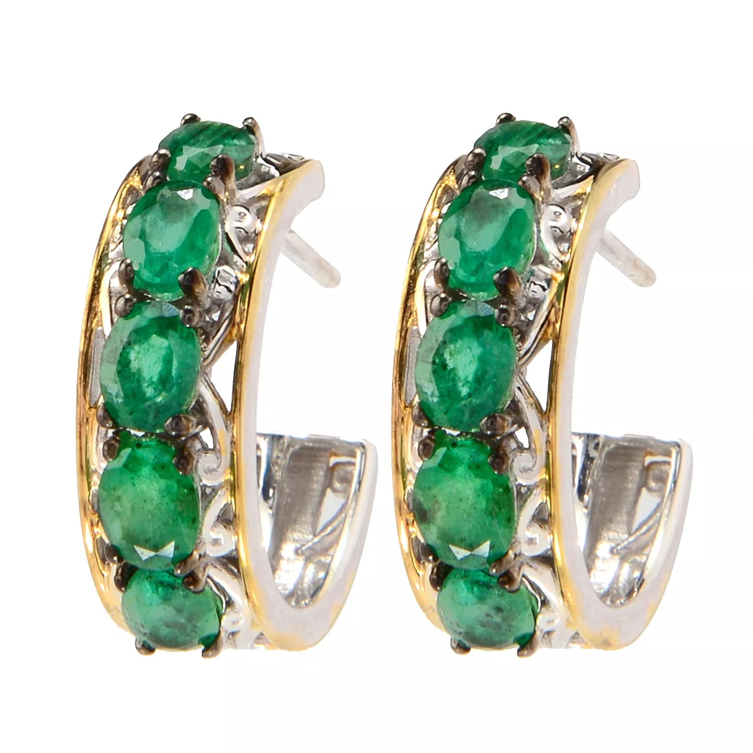 Gems en Vogue 1.28ctw Grizzly Emerald Hoop Earrings