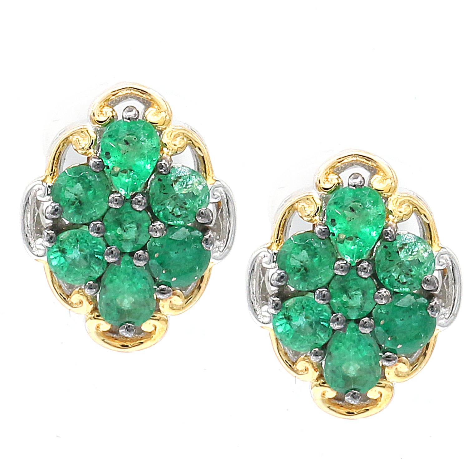 Gems en Vogue 1.56ctw Grizzly Emerald Cluster Stud Earrings