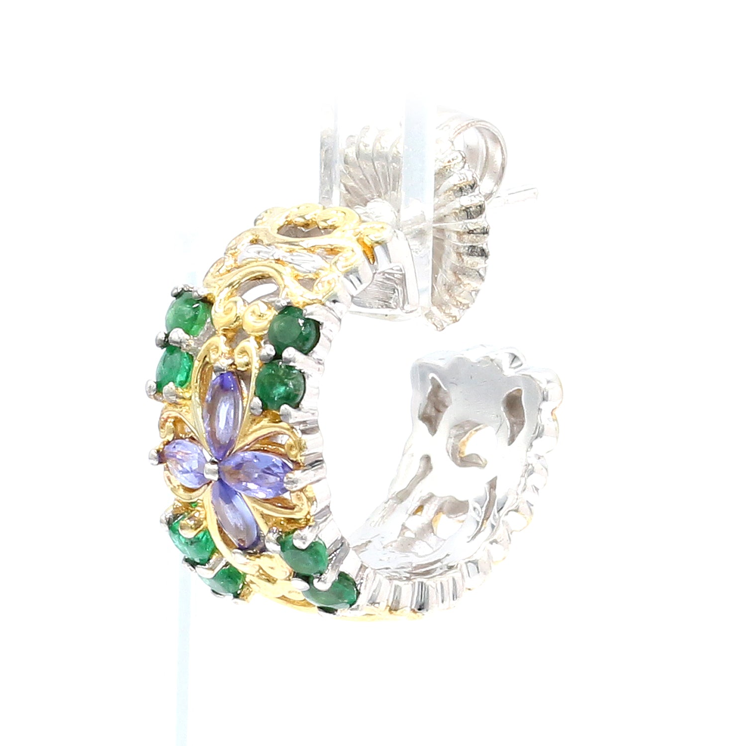 Gems en Vogue 1.04ctw Tanzanite & Grizzly Emerald Hoop Earrings