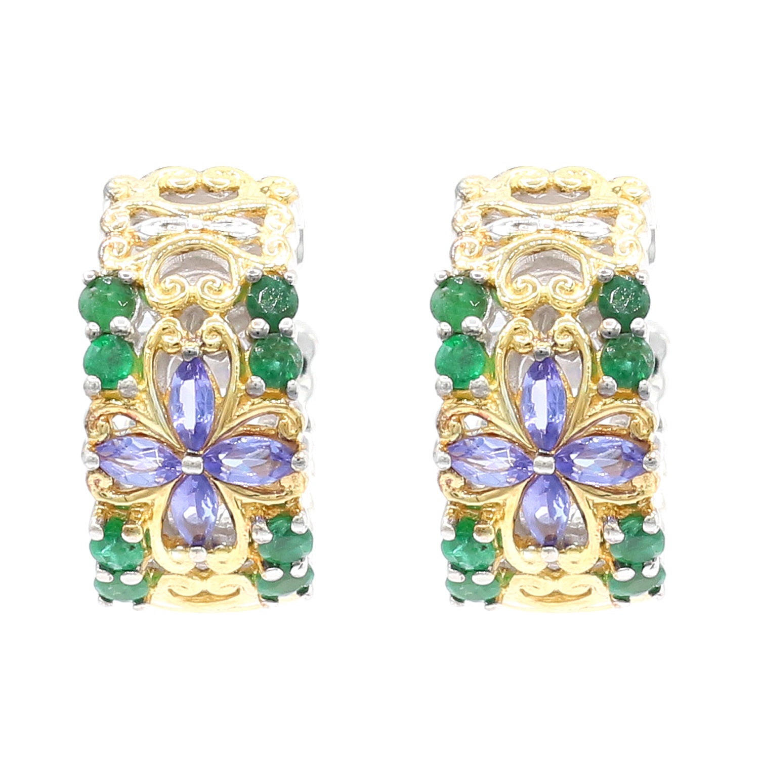 Gems en Vogue 1.04ctw Tanzanite & Grizzly Emerald Hoop Earrings