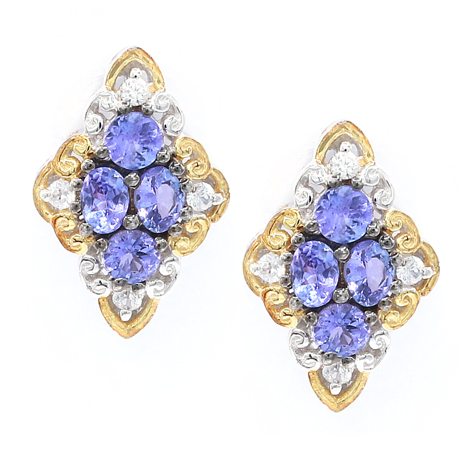 Gems en Vogue 2.04ctw Tanzanite & White Zircon Cluster Stud Earrings