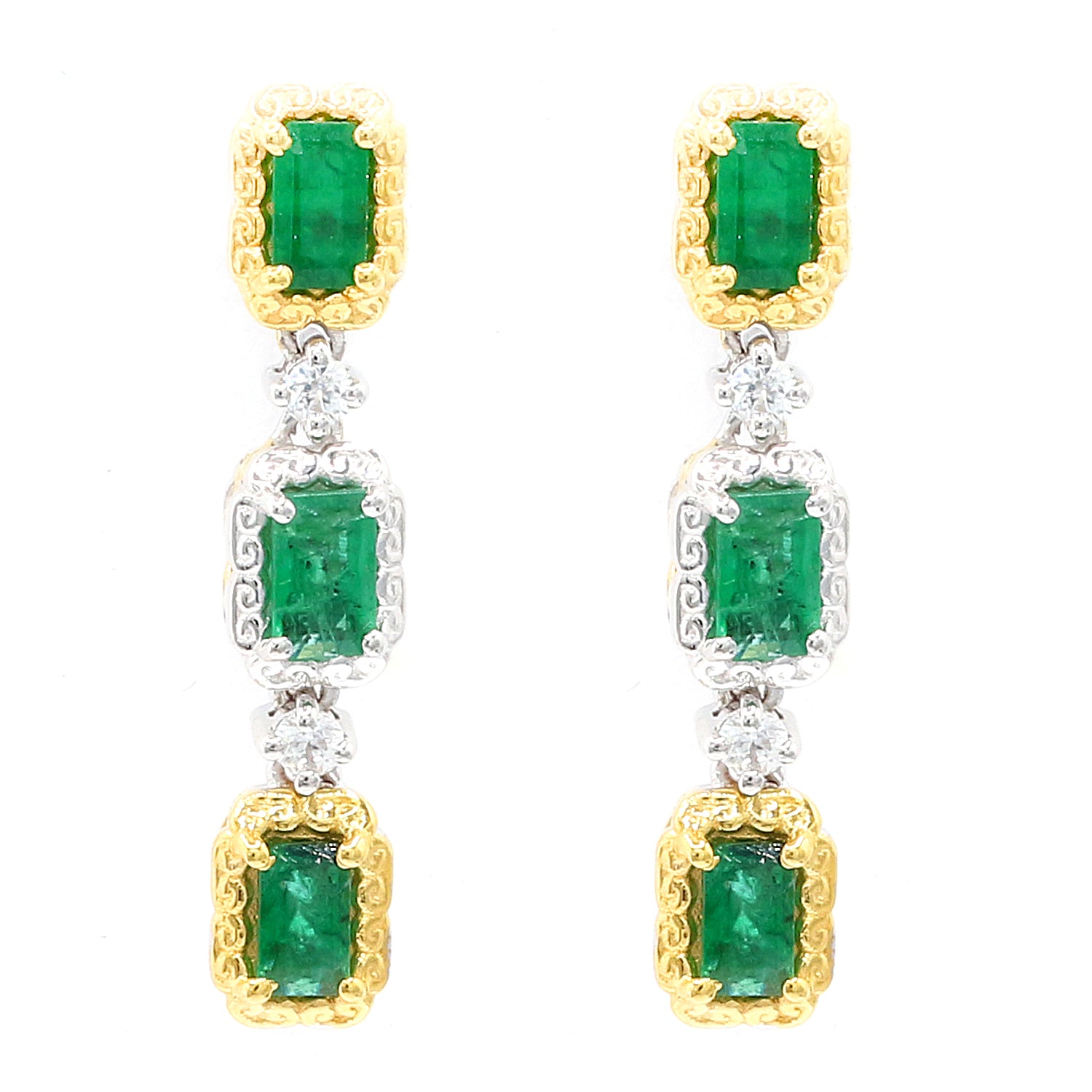 Gems en Vogue 1.20ctw Grizzly Emerald & White Zircon Drop Earrings