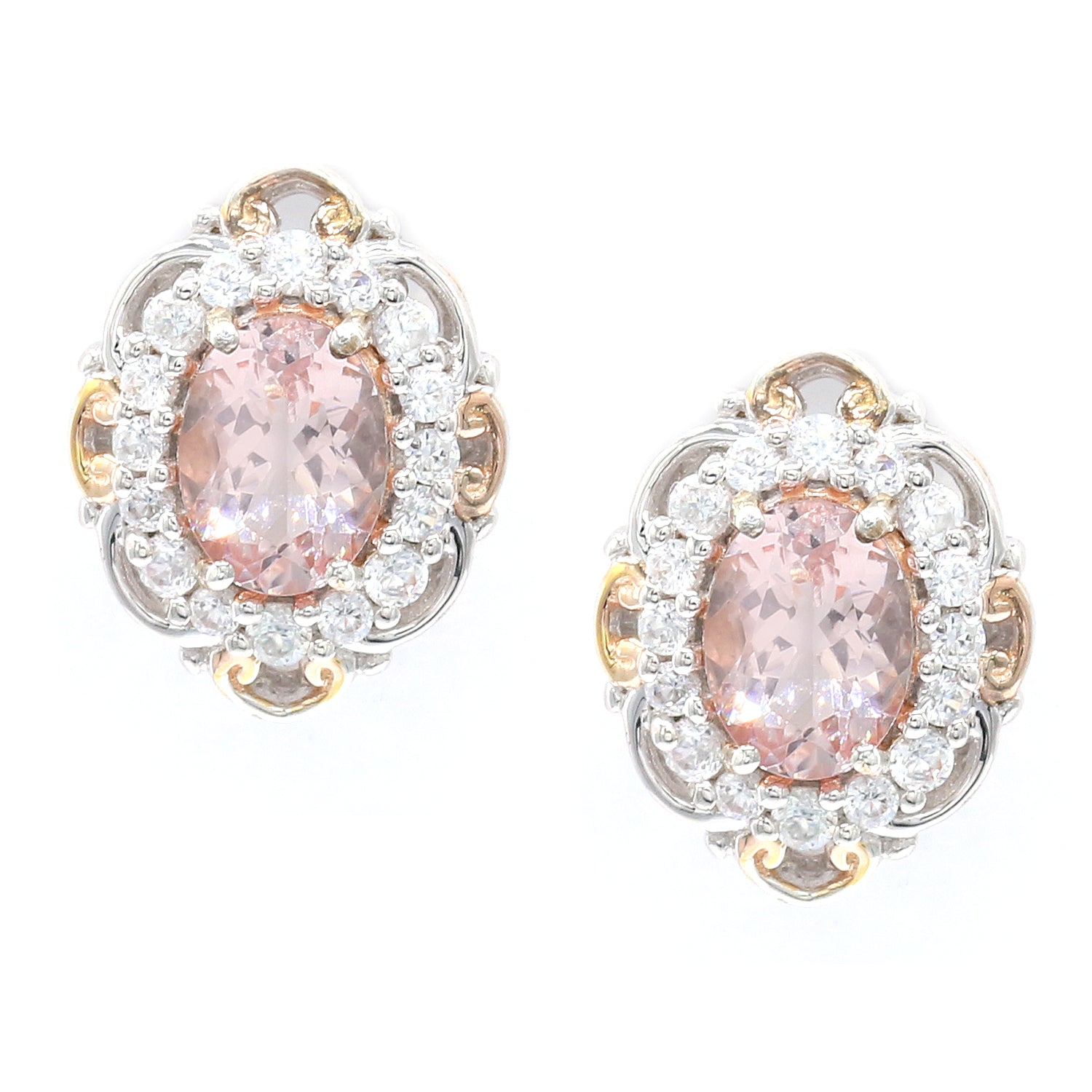 Gems en Vogue 2.58ctw Morganite & White Zircon Halo Stud Earrings