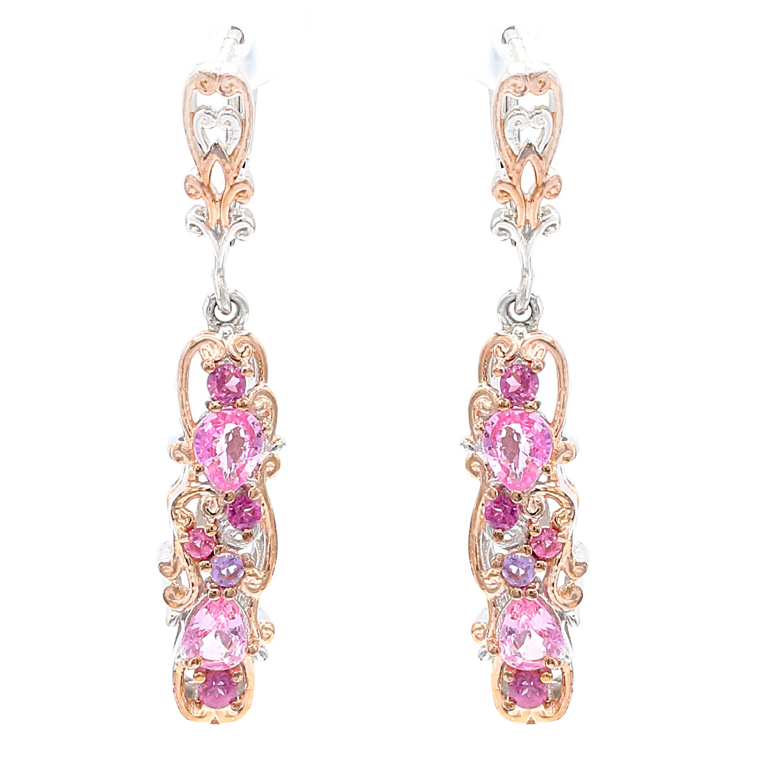 Gems en Vogue 2.12ctw Pink Sapphire & Multi Gemstones Drop Earrings