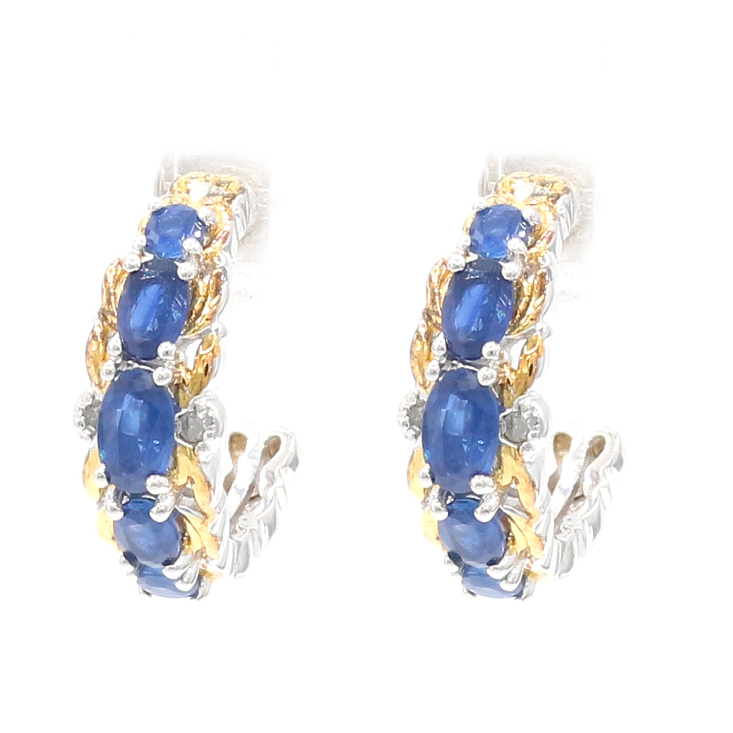 Gems en Vogue 2.06ctw Royal Blue Sapphire & Diamond Hoop Earrings