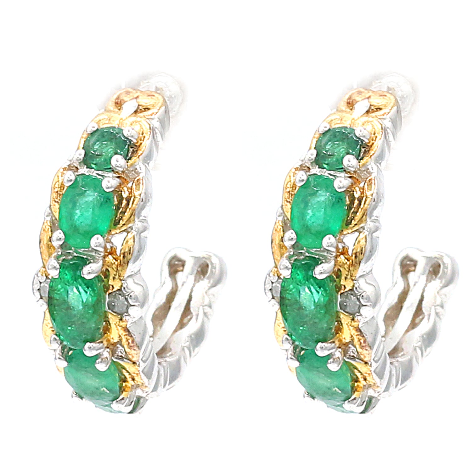 Gems en Vogue 1.30ctw Emerald Hoop Earrings