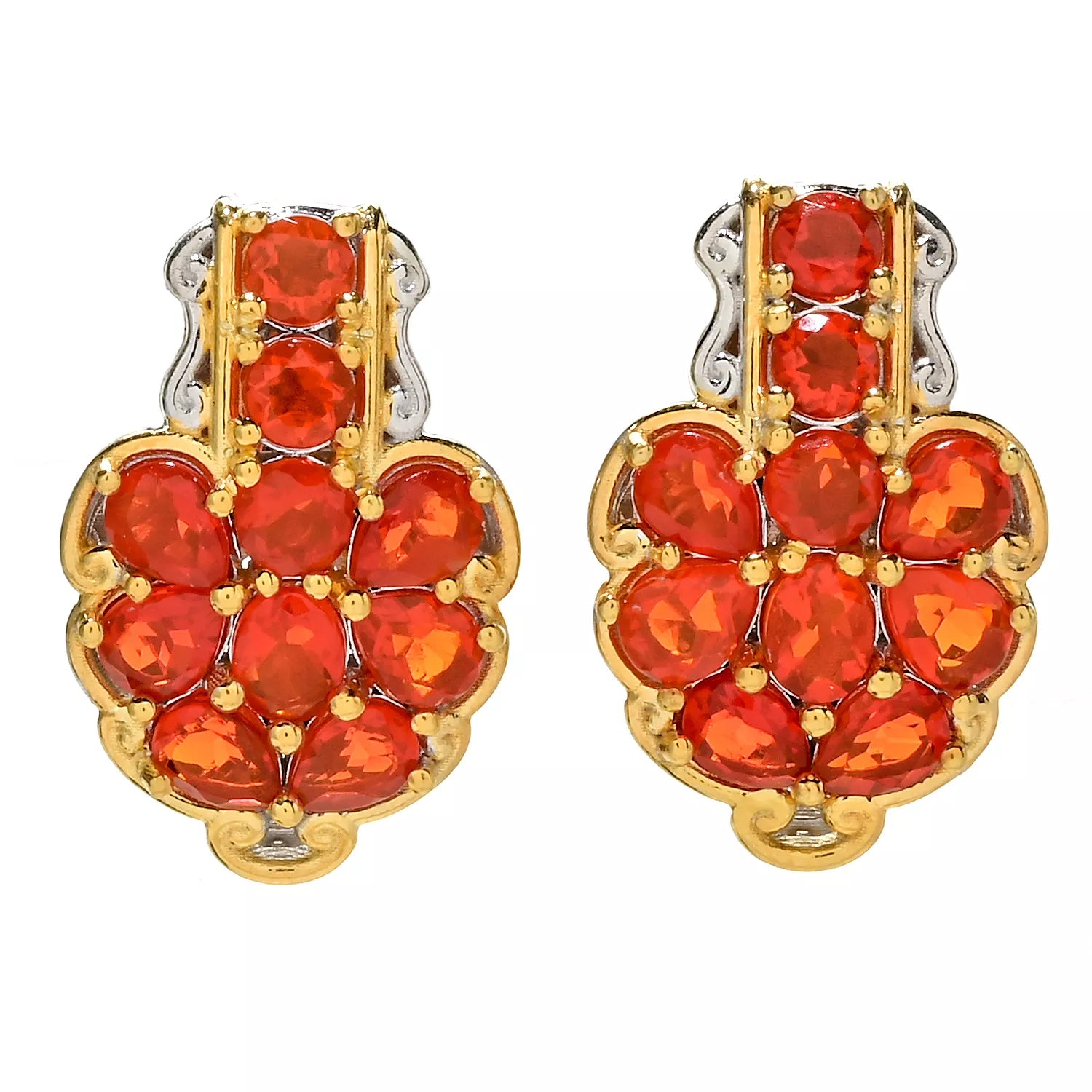 Gems en Vogue 1.84ctw Fire Opal Cluster Earrings