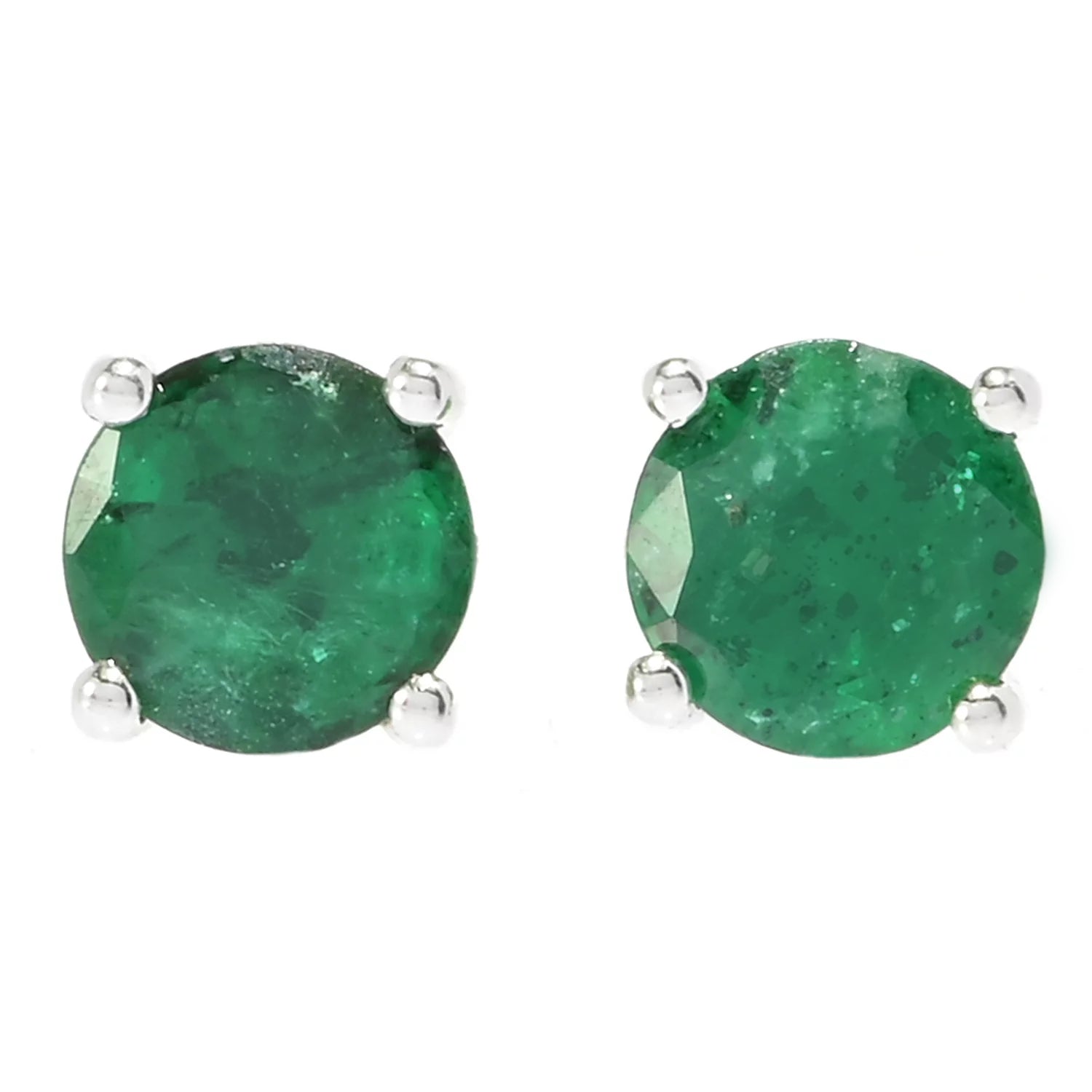 Gems en Vogue 0.94ctw Round Emerald Stud Earrings