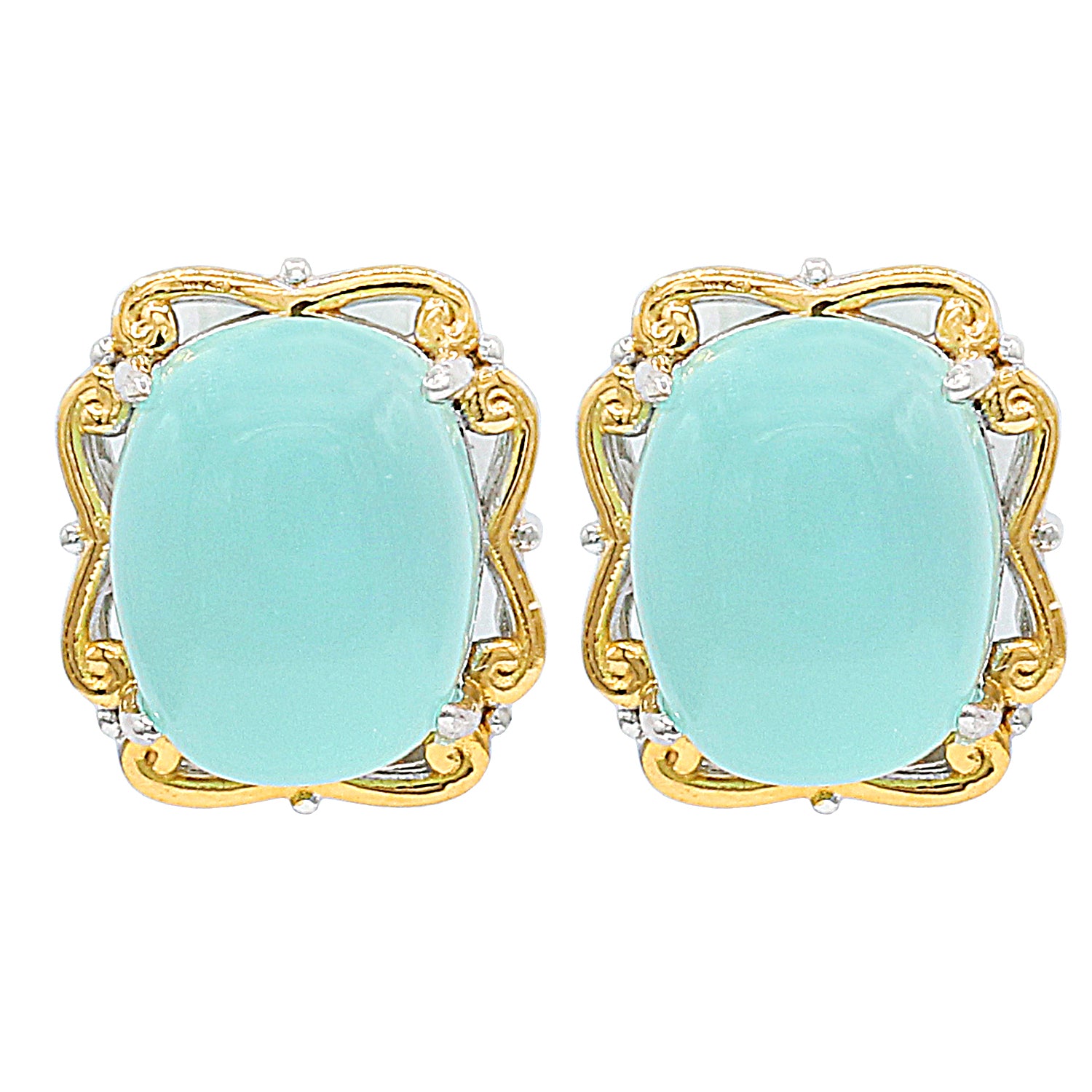 Gems en Vogue Cushion Seafoam Chalcedony Stud Earrings