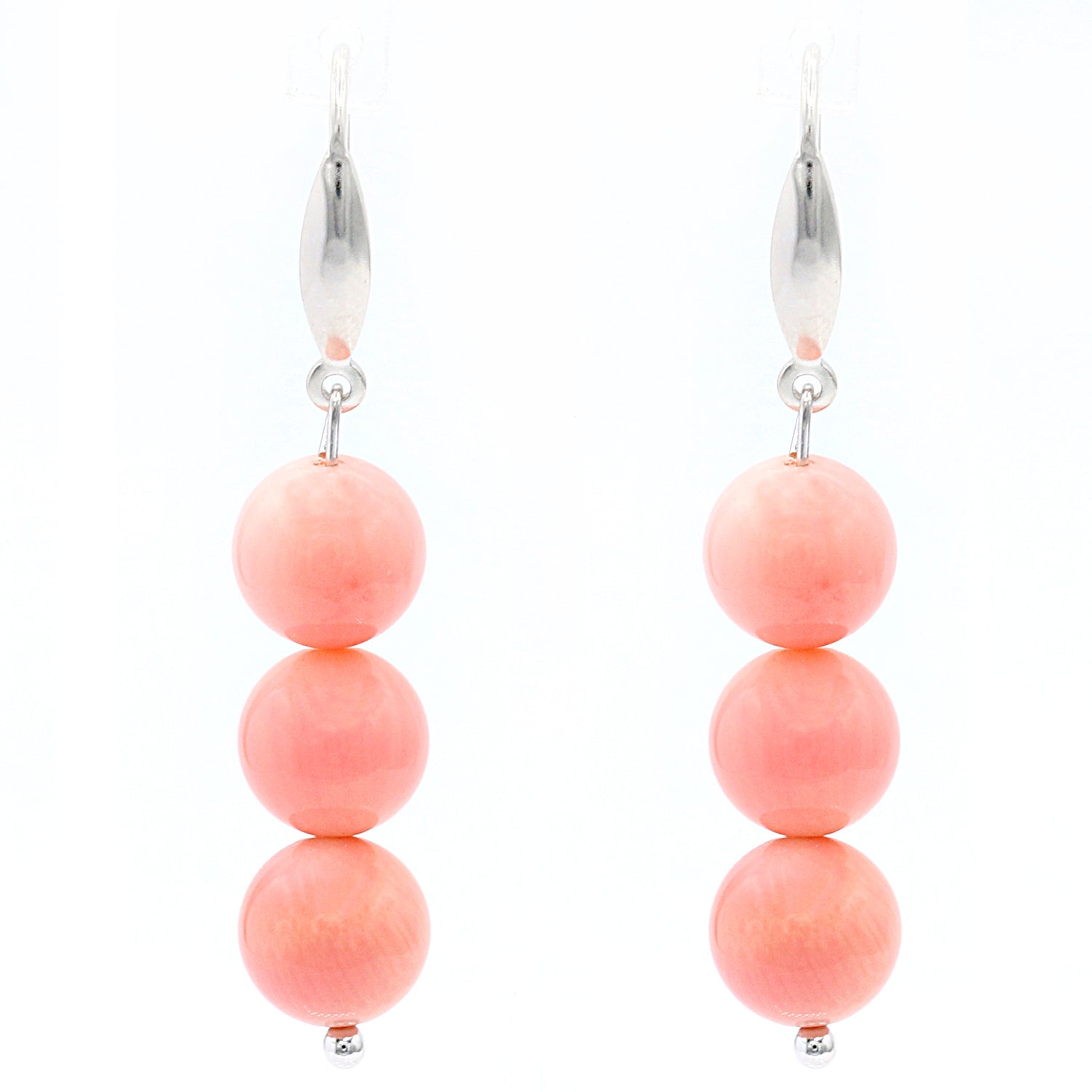 Boucles d'oreilles pendantes en corail rose Gems en Vogue, en argent et palladium 24 carats