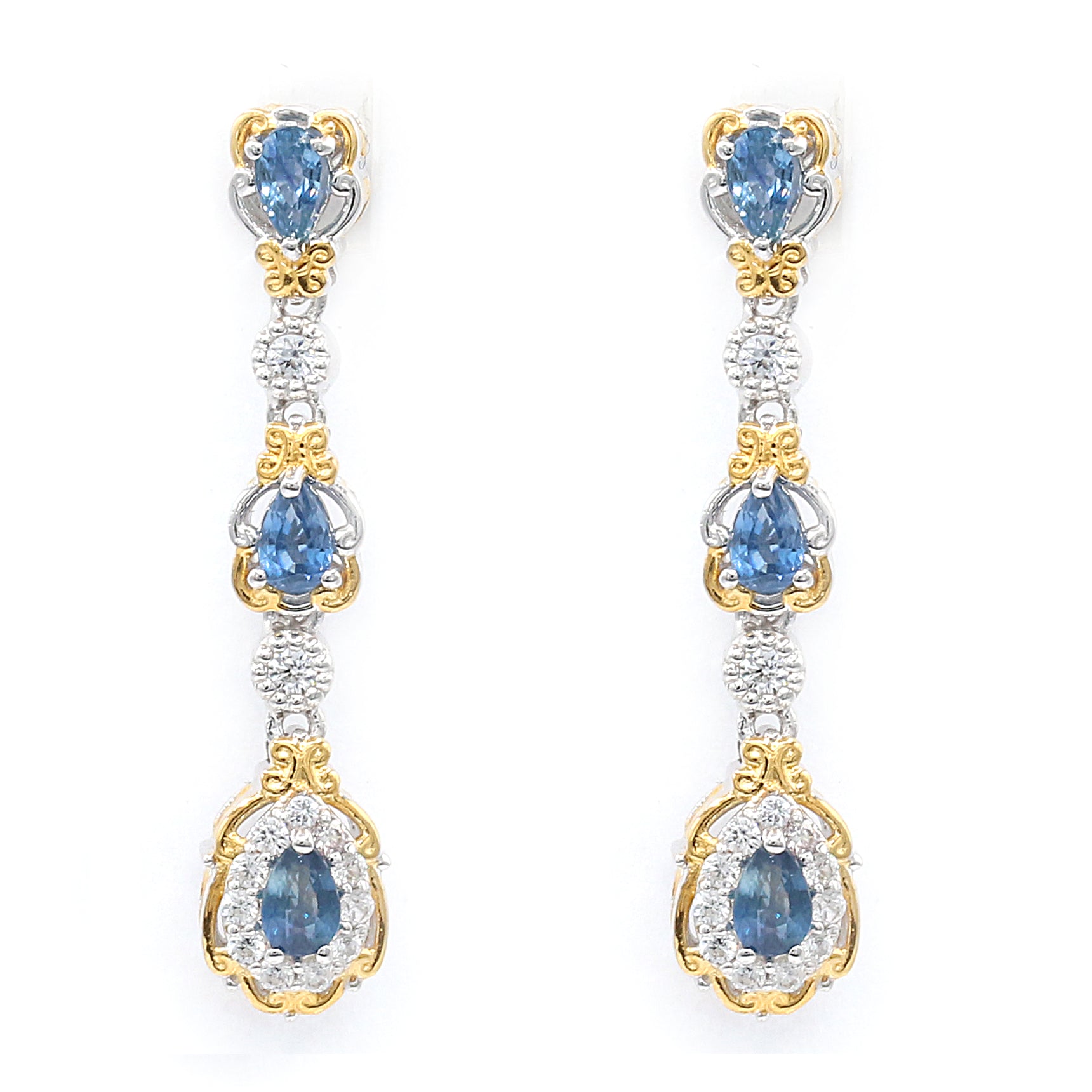 Gems en Vogue 2.11ctw Blue Sapphire & White Zircon Drop Earrings