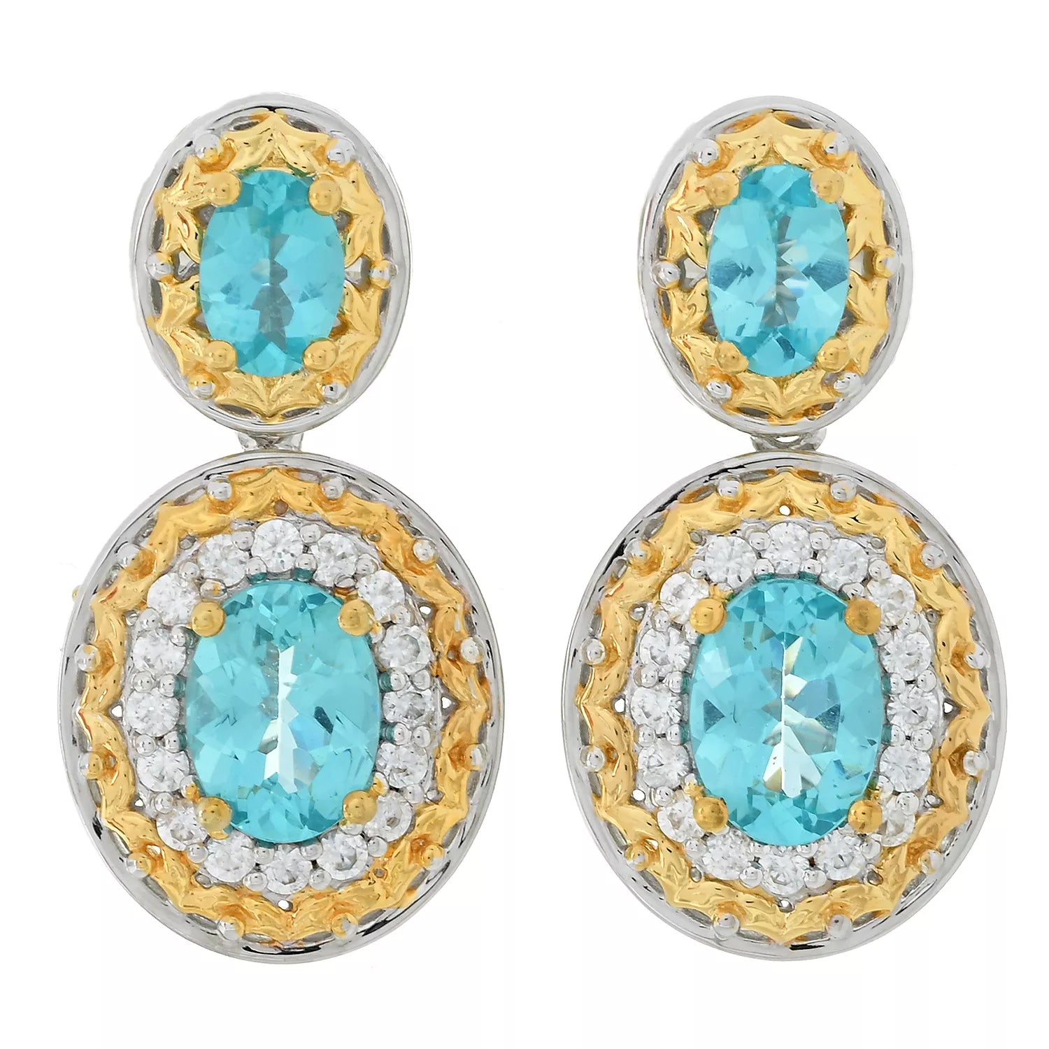 Gems en Vogue 3.40ctw Paraiba Apatite & White Zircon Earrings