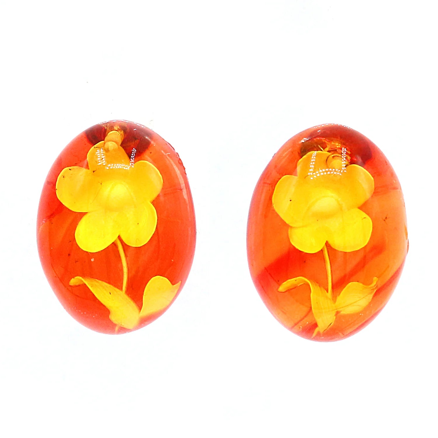 Gems en Vogue Carved Rose Amber Flower Stud Earrings