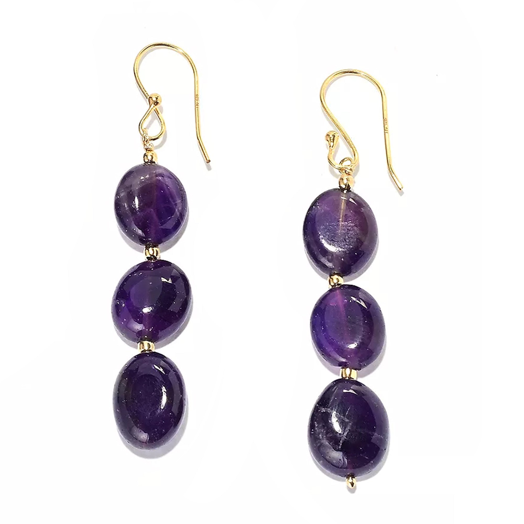 Gems en Vogue Amethyst Tumbled Bead Drop Earrings