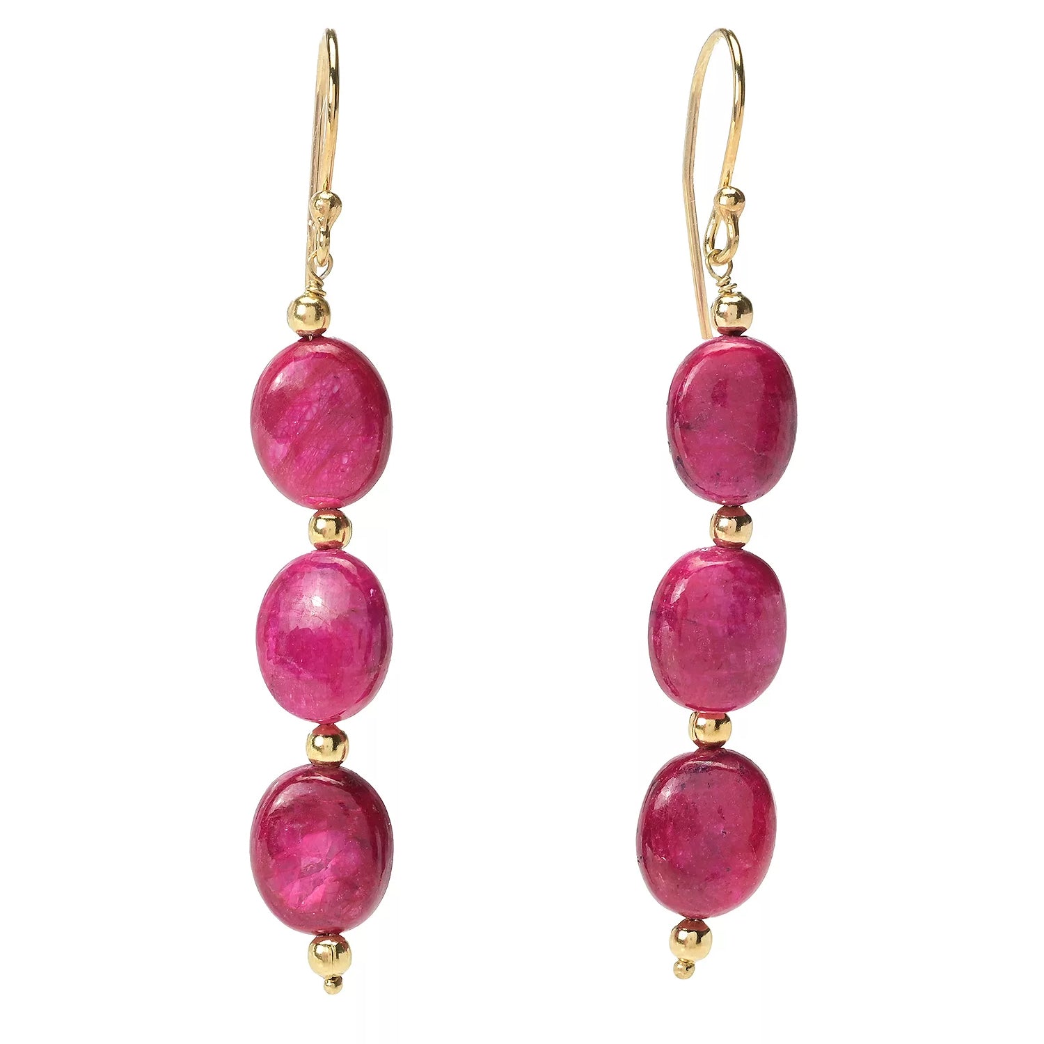 Gems en Vogue Pink Sapphire Tumbled Bead Drop Earrings