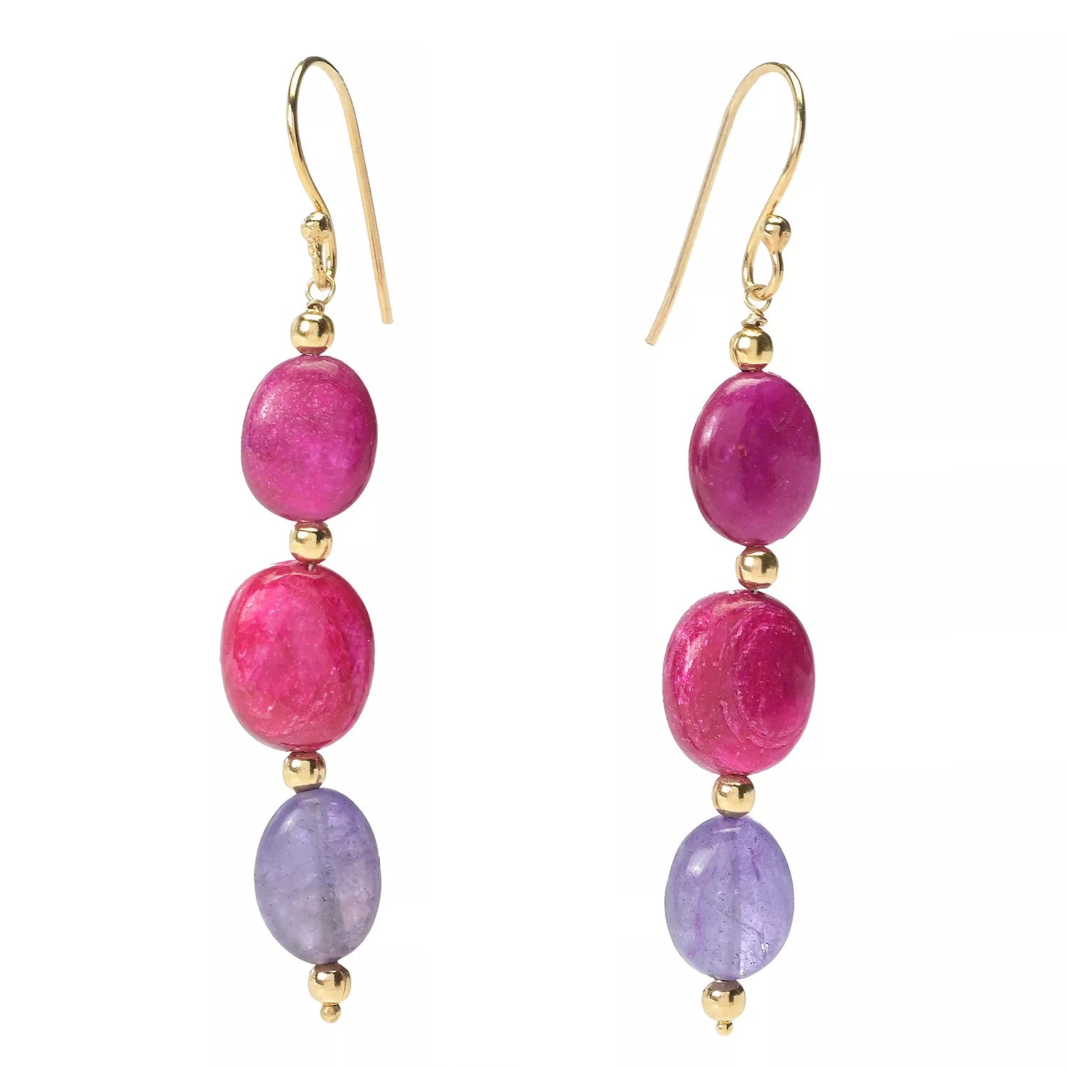 Gems en Vogue Pink Sapphire & Tanzanite Tumbled Bead Drop Earrings