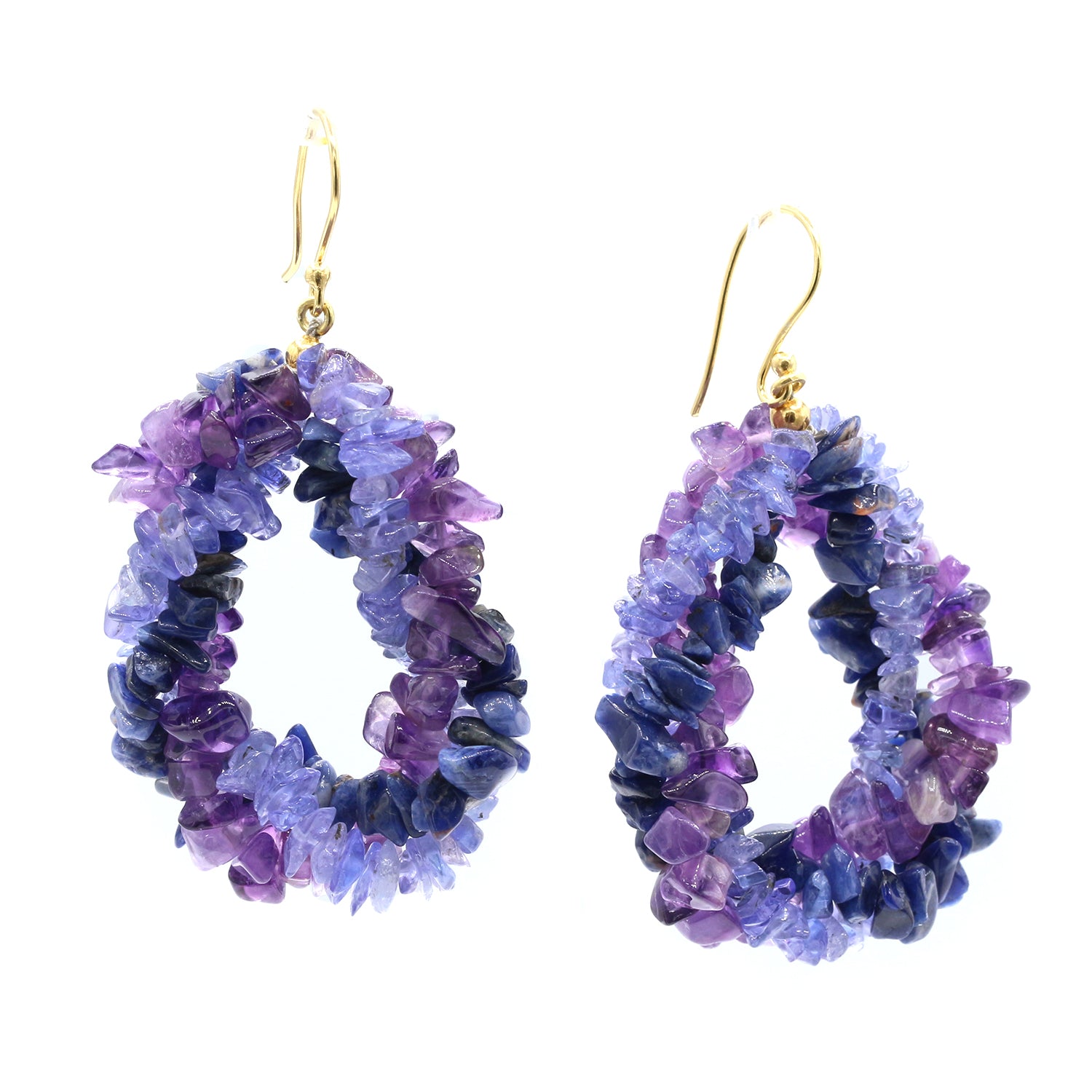 Gems en Vogue Tanzanite, Amethyst & Sodalite Tumbled Bead Drop Earrings