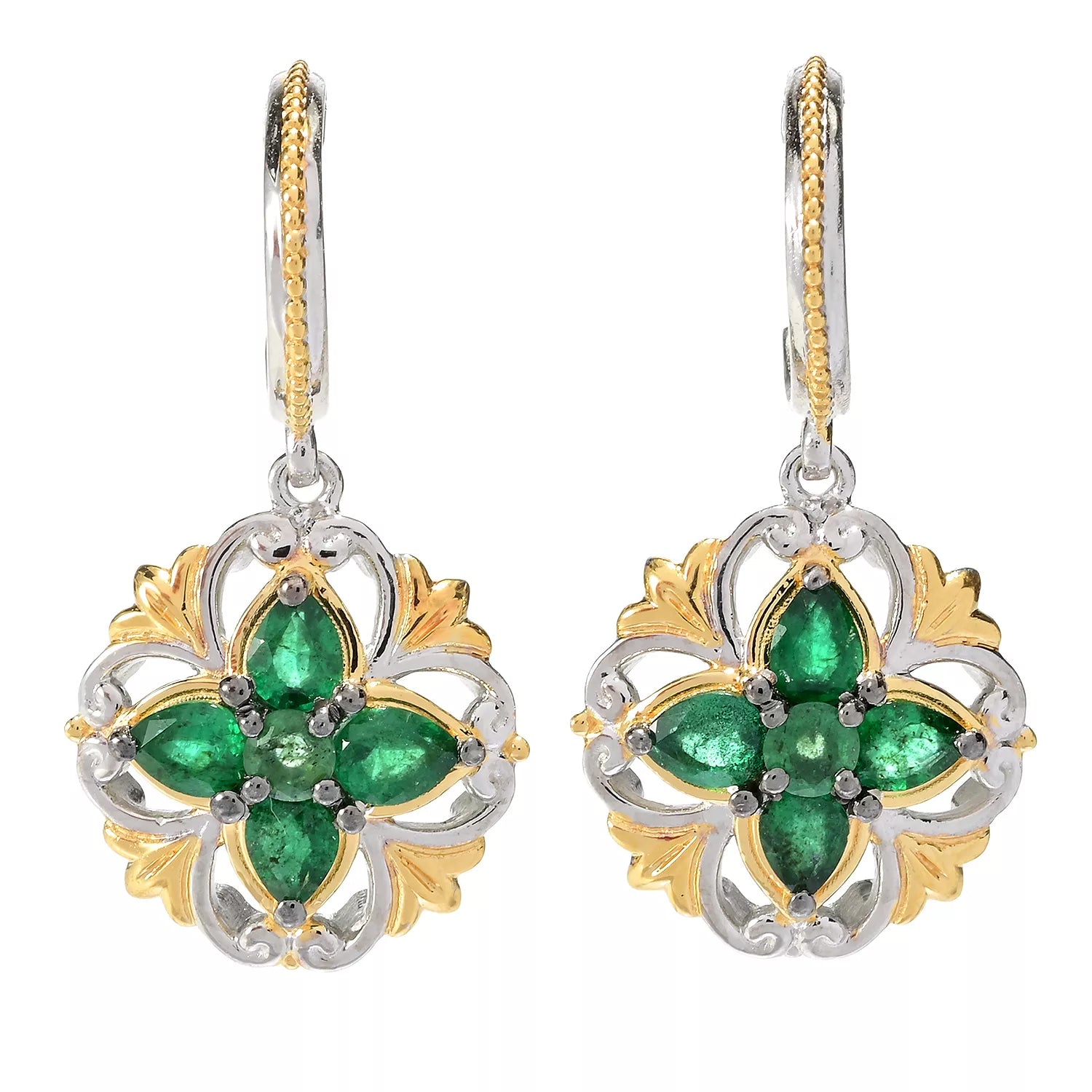 Gems en Vogue 1.24ctw Grizzly Emerald Drop Earrings