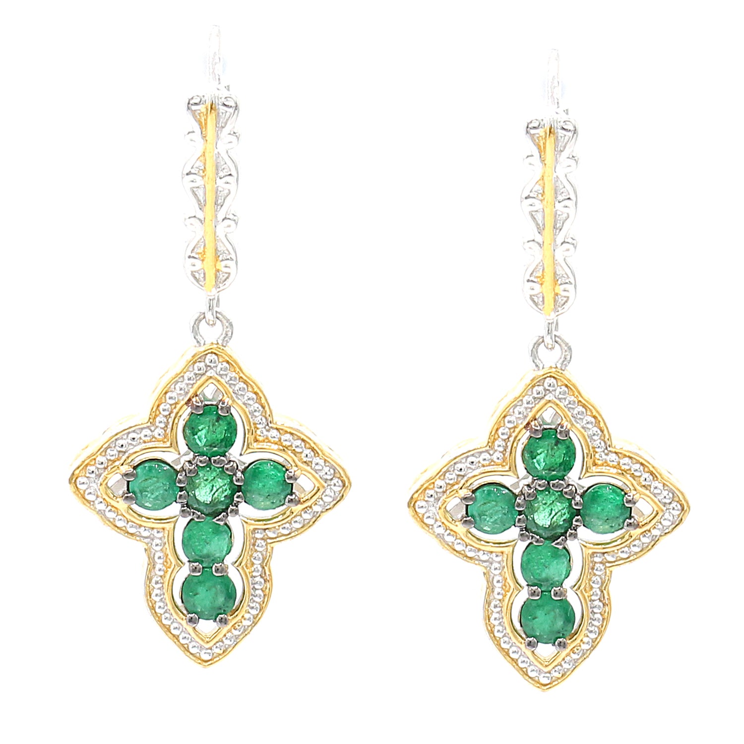 Gems en Vogue 1.20ctw Grizzly Emerald Cross Drop Earrings