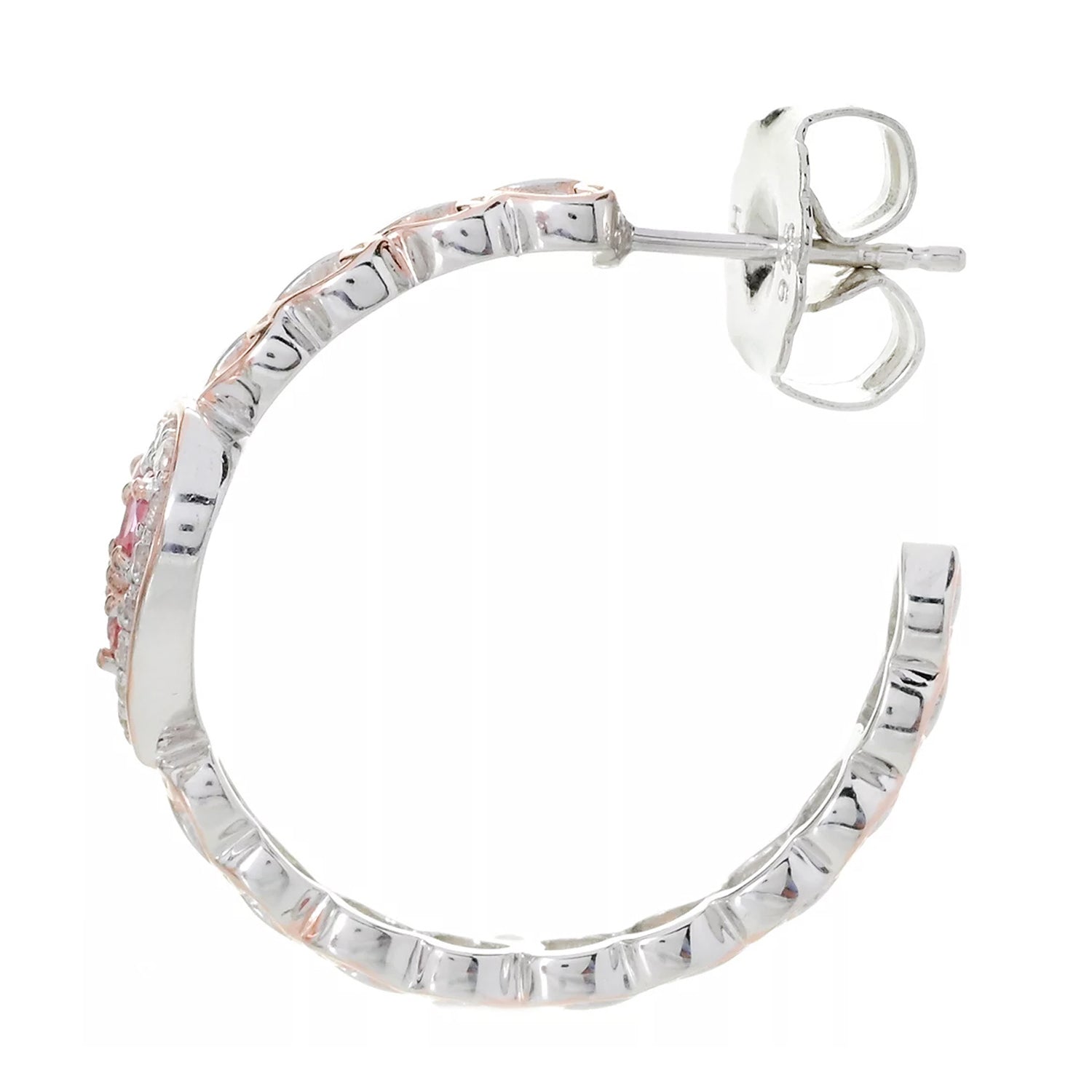 Gems en Vogue 1.66ctw Padparadscha Sapphire & White Zircon Heart Hoop Earrings