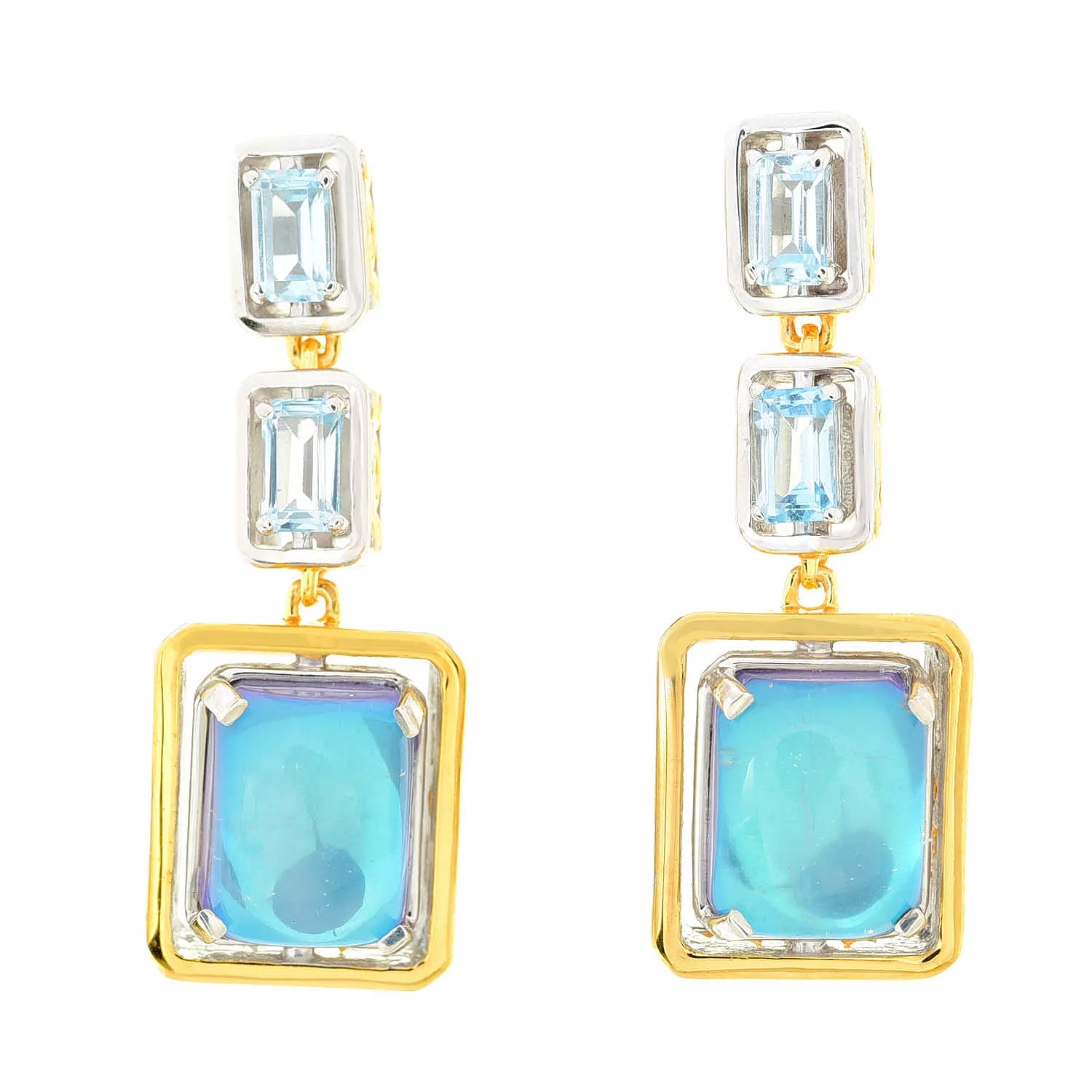 Gems en Vogue Teal Moonstone & Sky Blue Topaz Drop Earrings