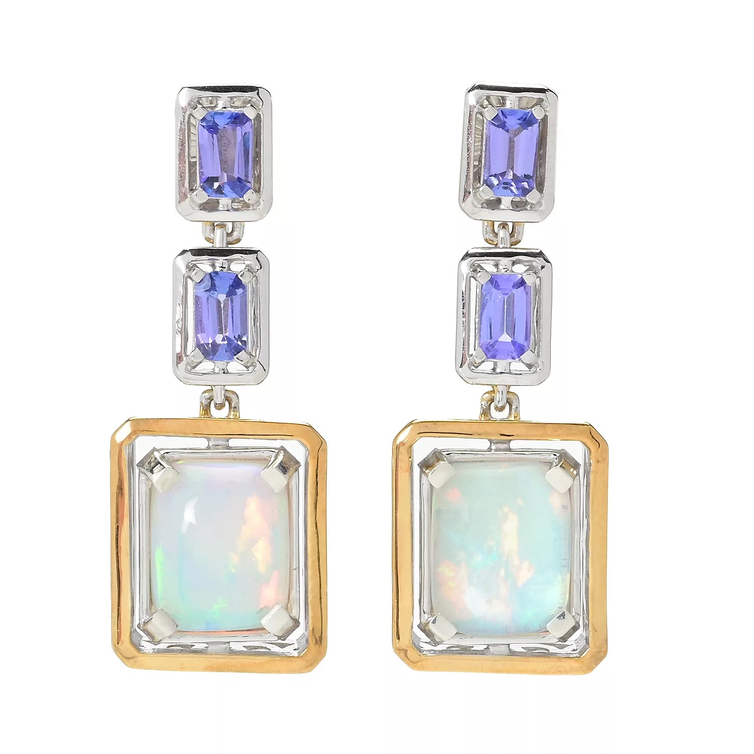 Gems en Vogue 1.20ctw Ethiopian Opal & Tanzanite Drop Earrings