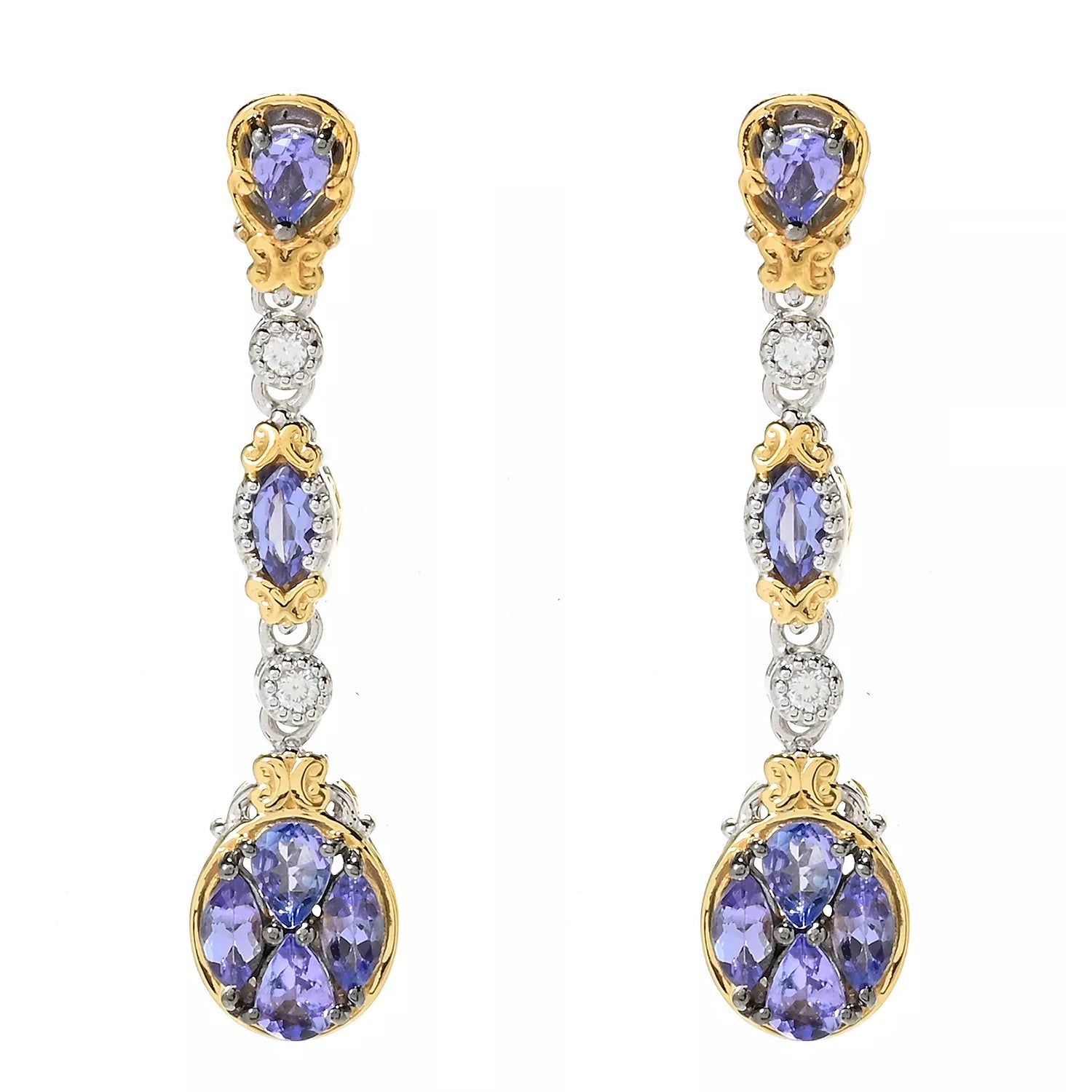 Gems en Vogue 3.22ctw Tanzanite & White Zircon Drop Earrings