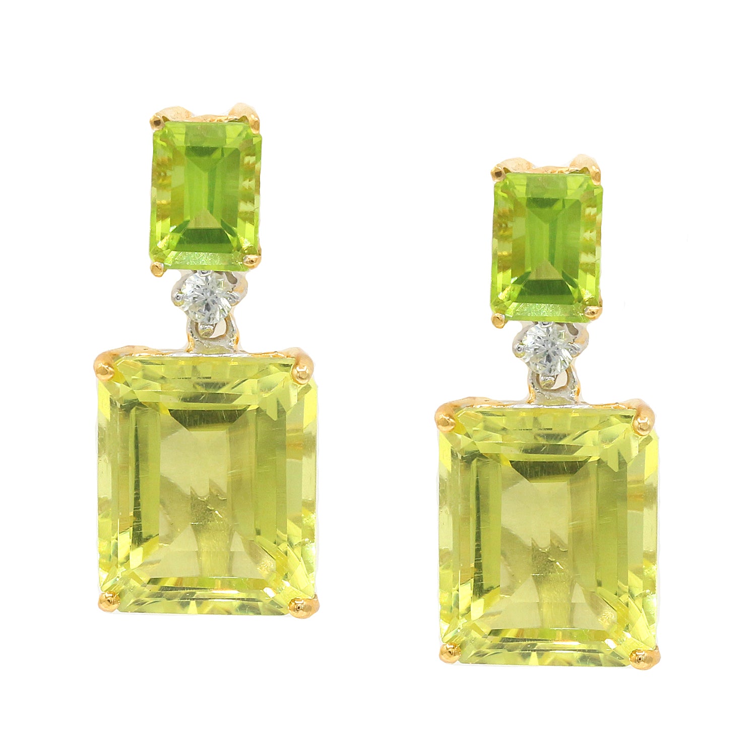 Gems en Vogue 14.10ctw Ouro Verde, Peridot & White Zircon Drop Earrings